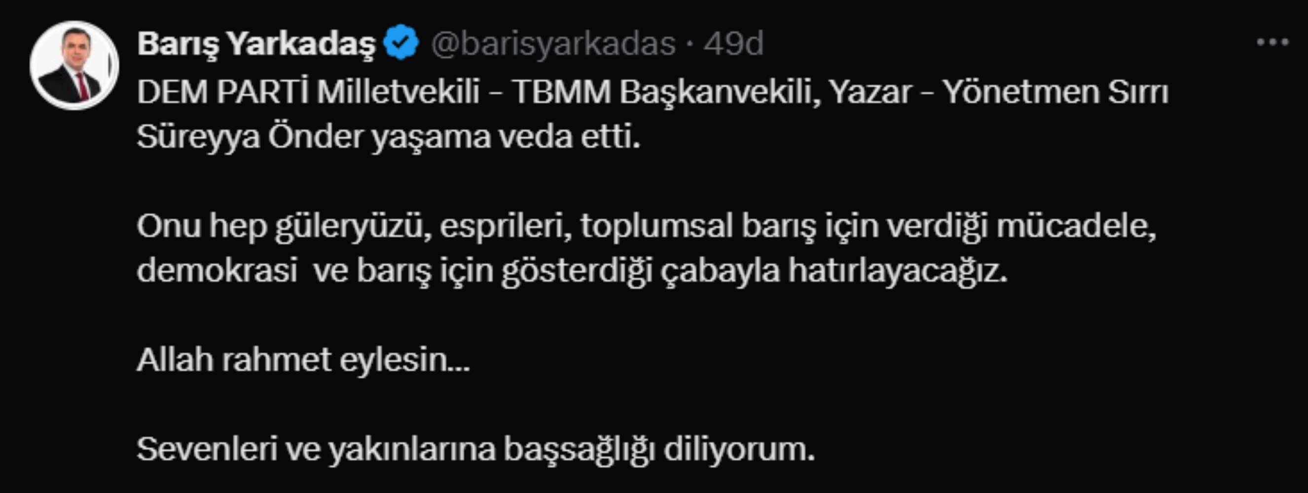 Sırrı Süreyya Önder için taziye mesajları