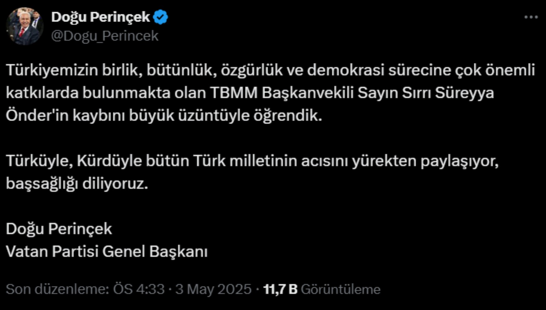 Sırrı Süreyya Önder için taziye mesajları