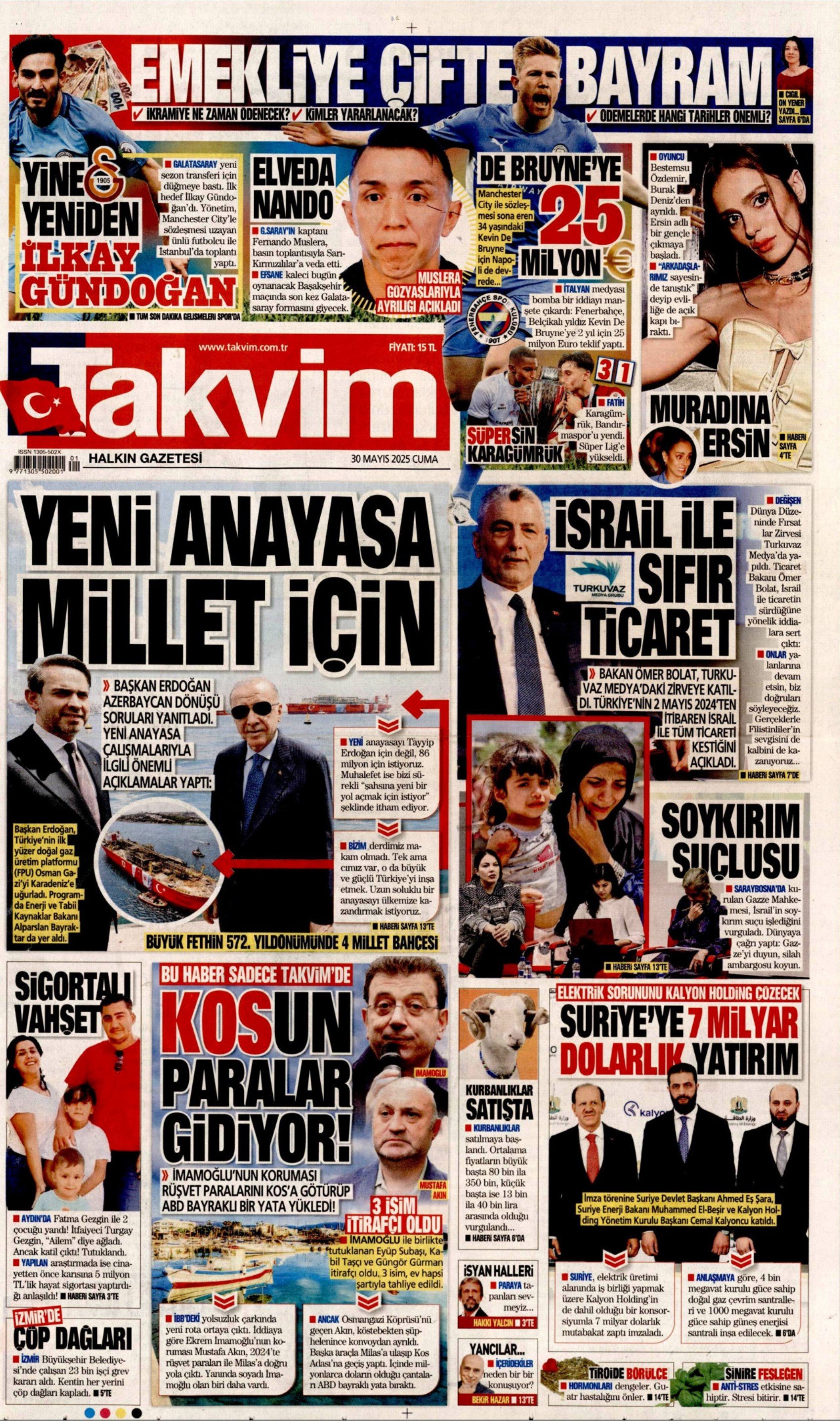 30 Mayıs gazete manşetleri: İktidar medyasının gündeminde yeni anayasa var