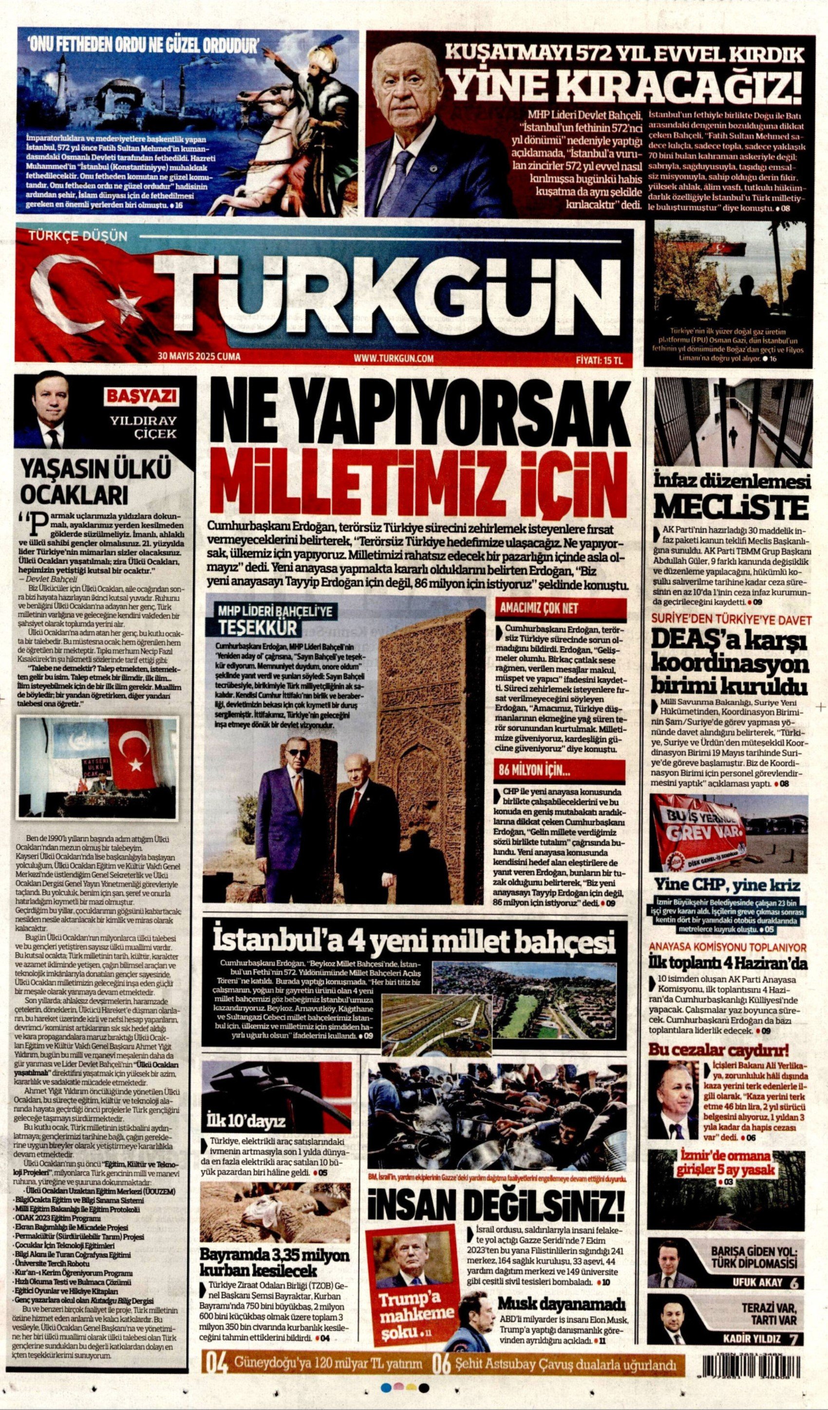 30 Mayıs gazete manşetleri: İktidar medyasının gündeminde yeni anayasa var