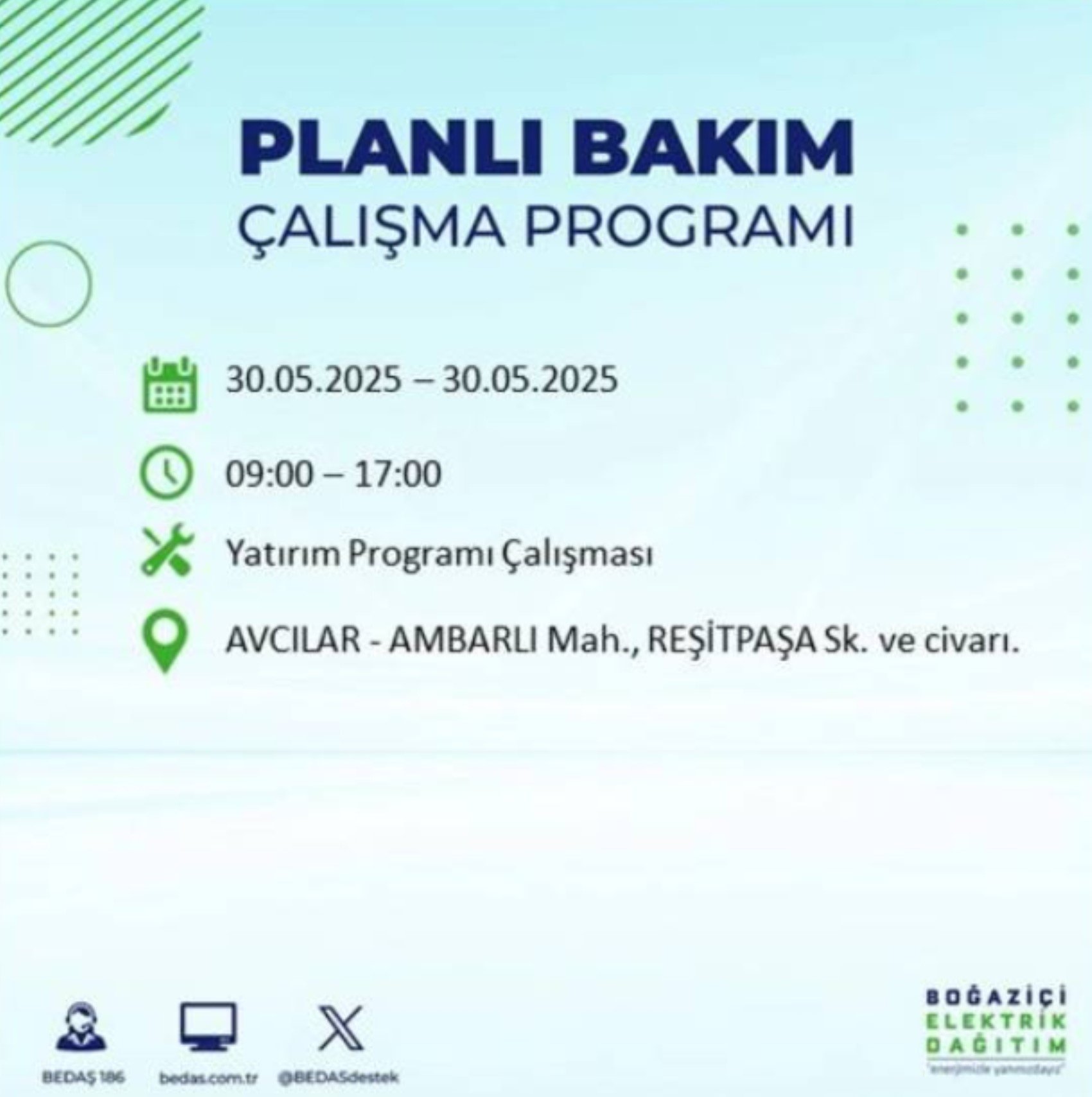 BEDAŞ paylaştı: İstanbul'da 30 Mayıs Cuma günü elektrik kesintisi yaşanacak ilçeler