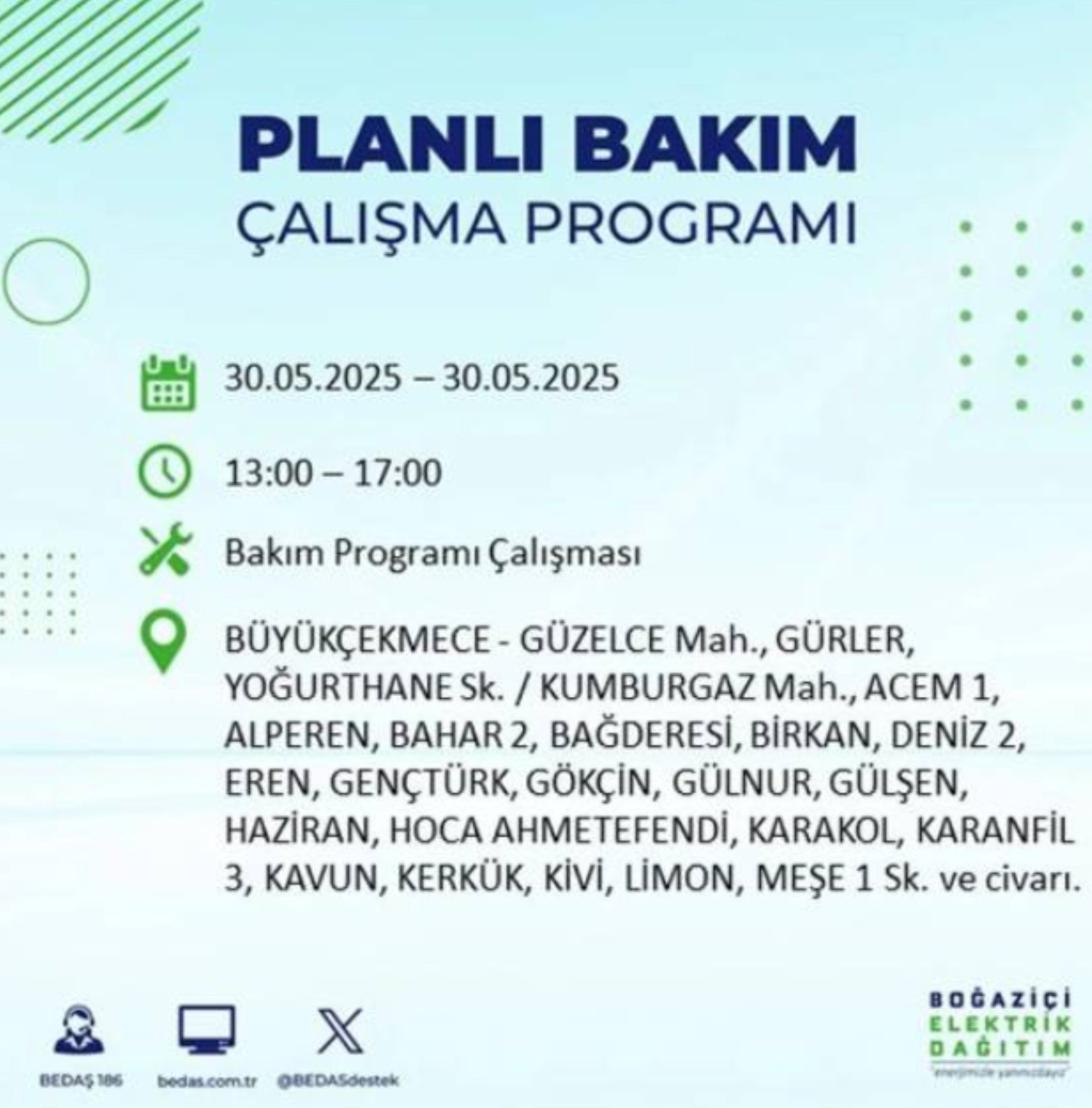BEDAŞ paylaştı: İstanbul'da 30 Mayıs Cuma günü elektrik kesintisi yaşanacak ilçeler