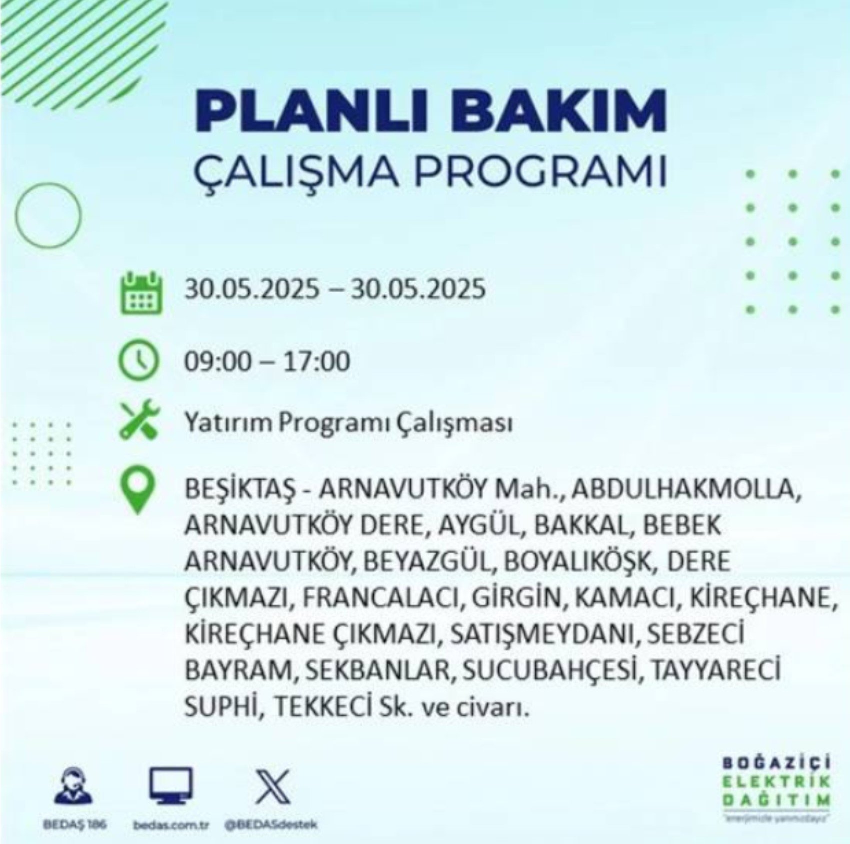 BEDAŞ paylaştı: İstanbul'da 30 Mayıs Cuma günü elektrik kesintisi yaşanacak ilçeler