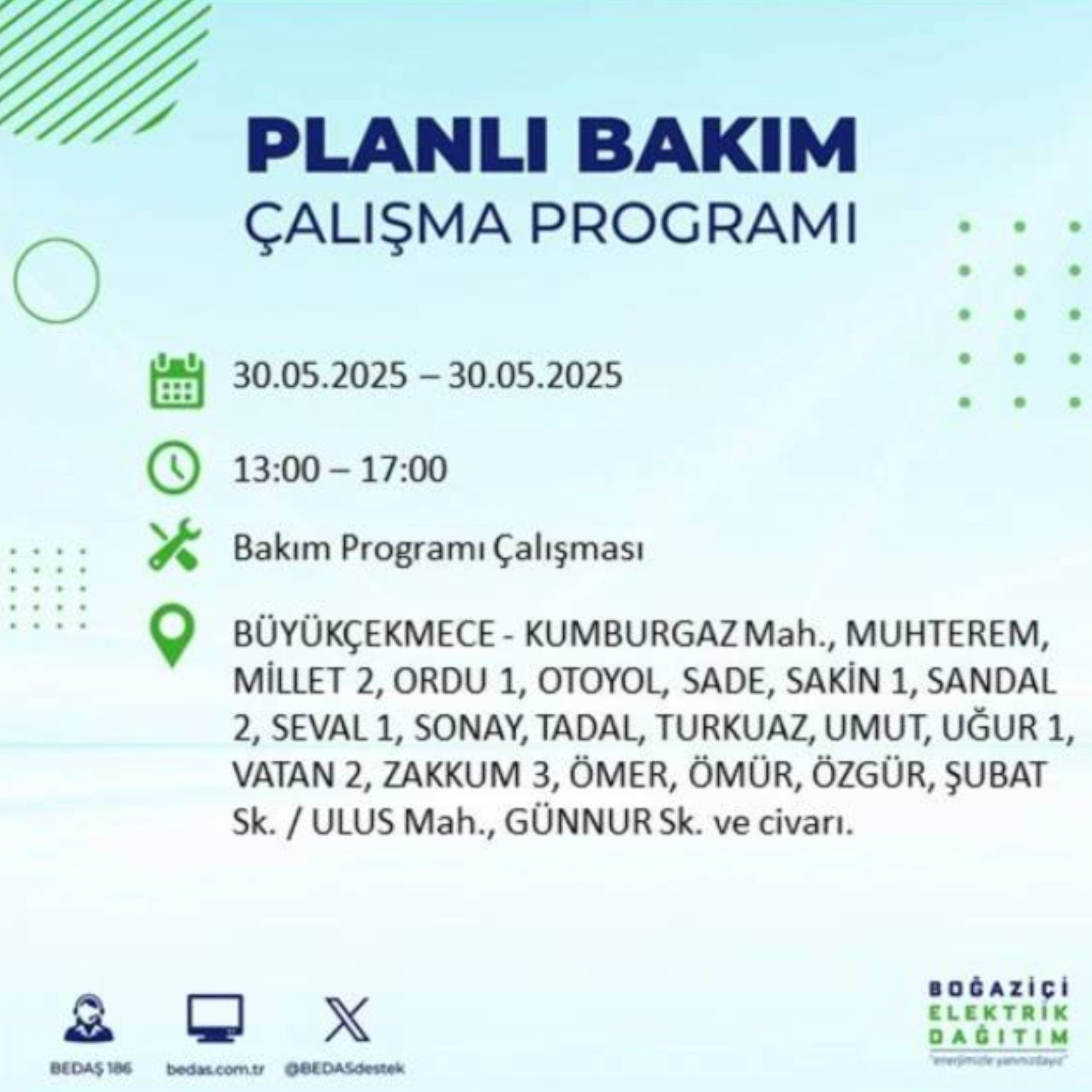 BEDAŞ paylaştı: İstanbul'da 30 Mayıs Cuma günü elektrik kesintisi yaşanacak ilçeler
