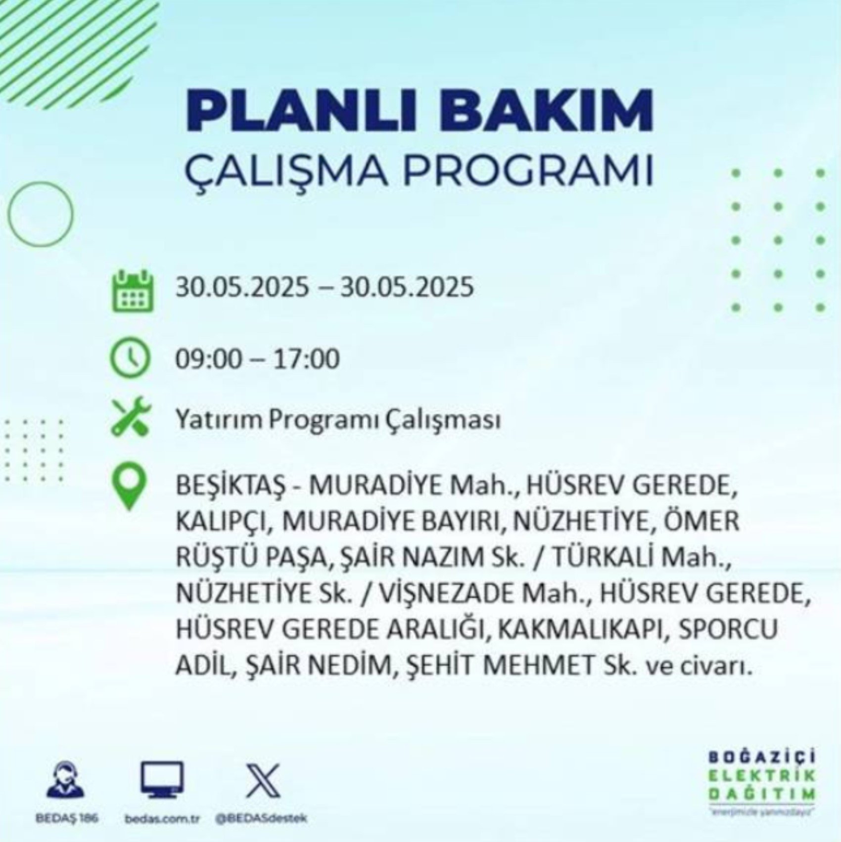 BEDAŞ paylaştı: İstanbul'da 30 Mayıs Cuma günü elektrik kesintisi yaşanacak ilçeler