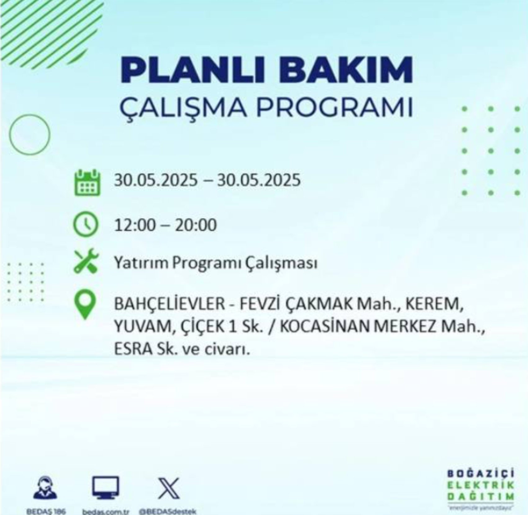 BEDAŞ paylaştı: İstanbul'da 30 Mayıs Cuma günü elektrik kesintisi yaşanacak ilçeler
