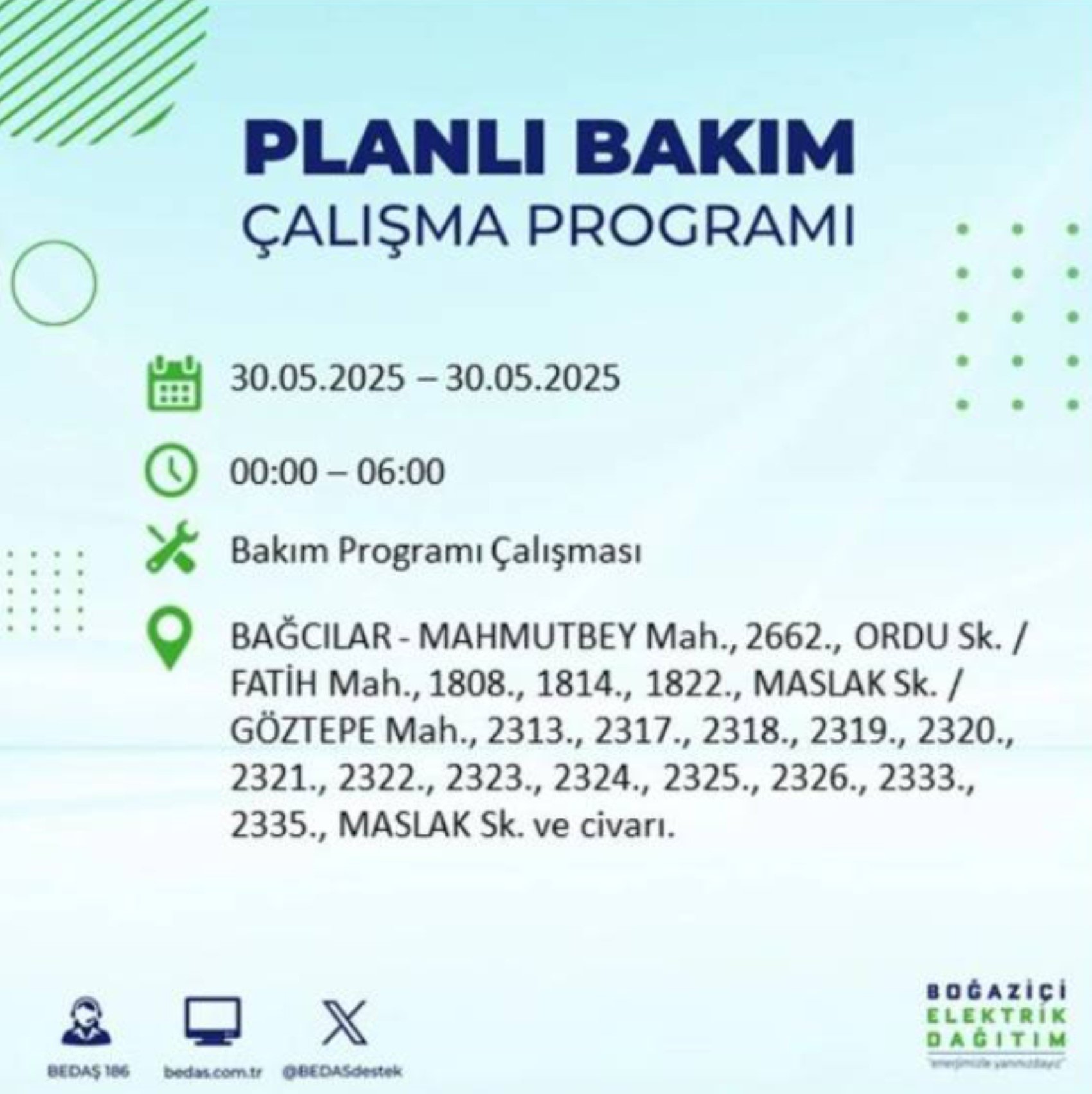 BEDAŞ paylaştı: İstanbul'da 30 Mayıs Cuma günü elektrik kesintisi yaşanacak ilçeler