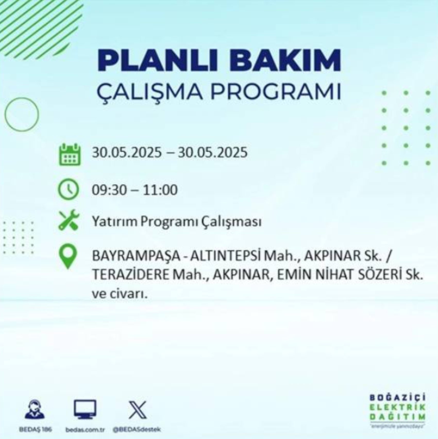 BEDAŞ paylaştı: İstanbul'da 30 Mayıs Cuma günü elektrik kesintisi yaşanacak ilçeler