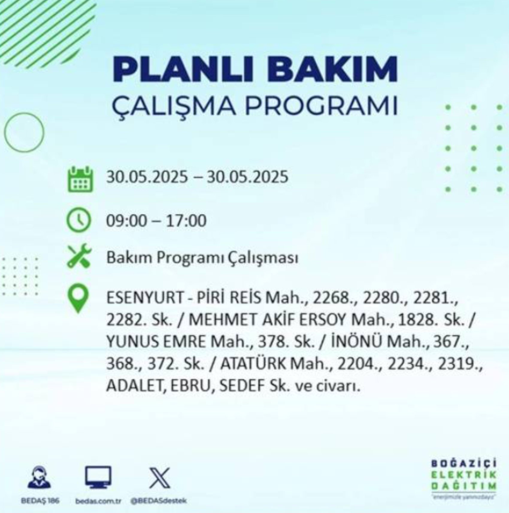 BEDAŞ paylaştı: İstanbul'da 30 Mayıs Cuma günü elektrik kesintisi yaşanacak ilçeler