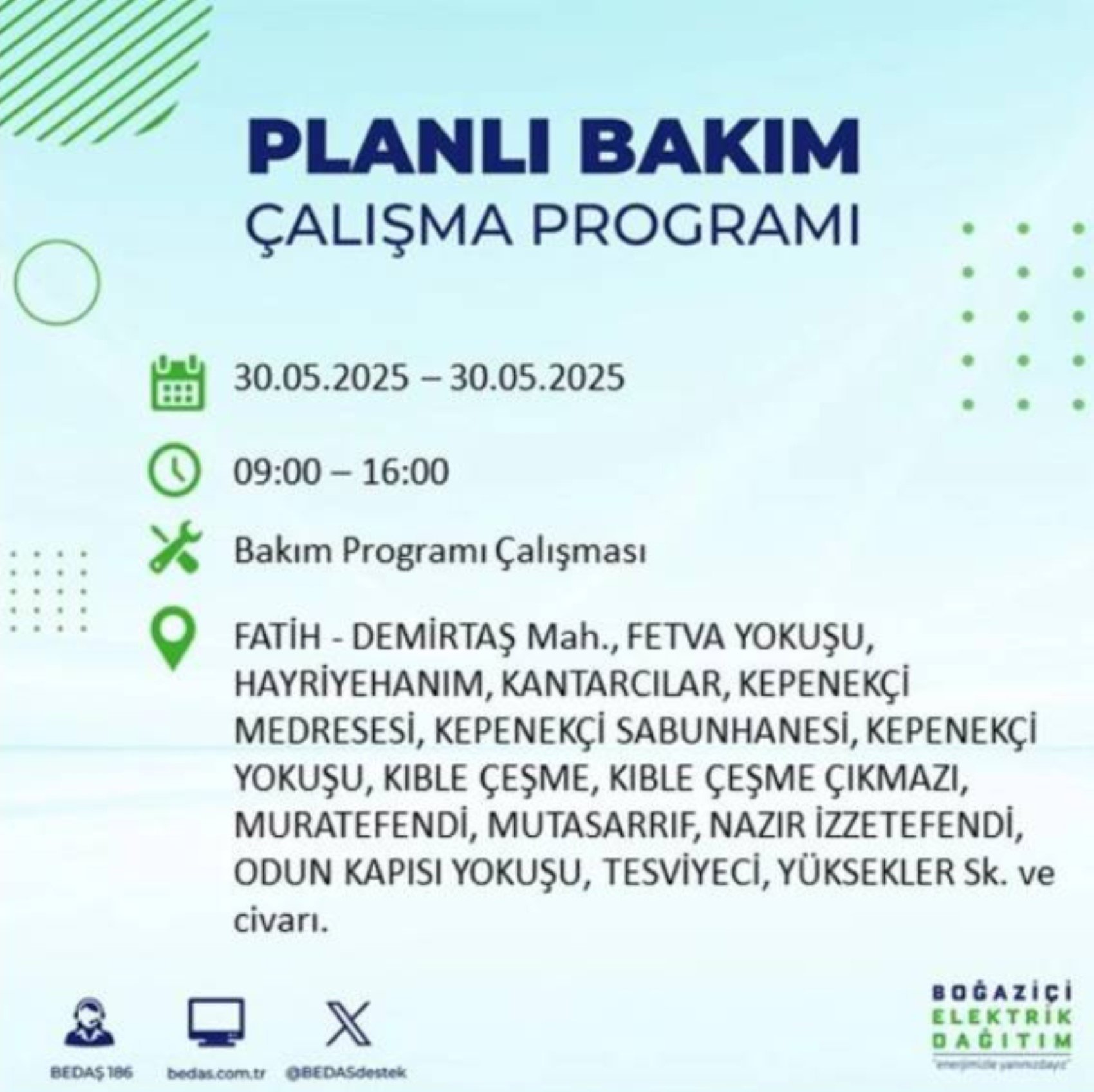 BEDAŞ paylaştı: İstanbul'da 30 Mayıs Cuma günü elektrik kesintisi yaşanacak ilçeler