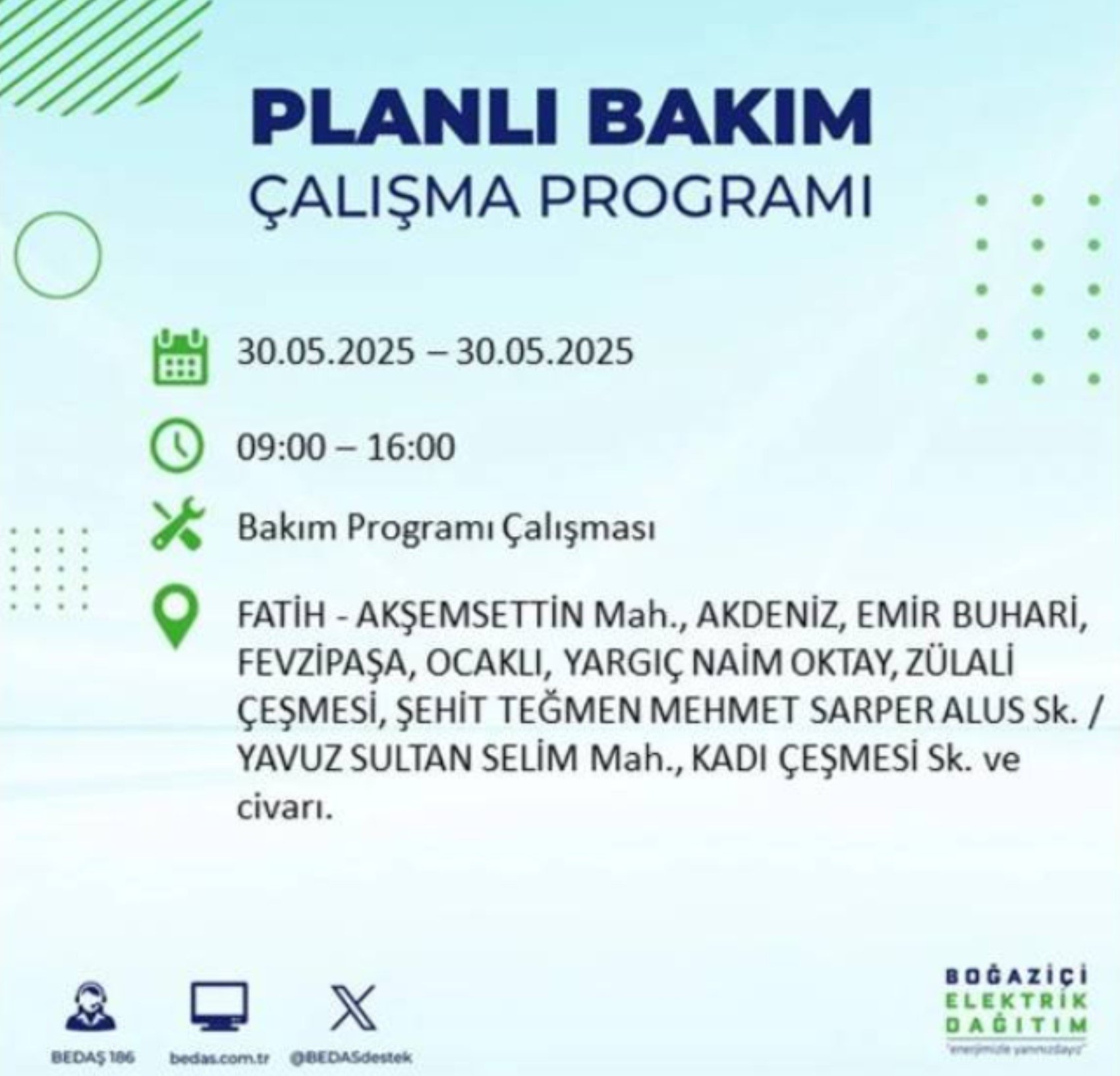 BEDAŞ paylaştı: İstanbul'da 30 Mayıs Cuma günü elektrik kesintisi yaşanacak ilçeler