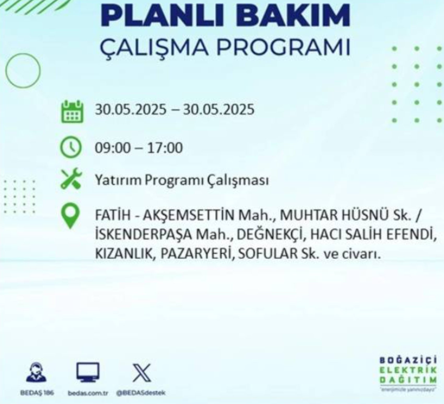 BEDAŞ paylaştı: İstanbul'da 30 Mayıs Cuma günü elektrik kesintisi yaşanacak ilçeler