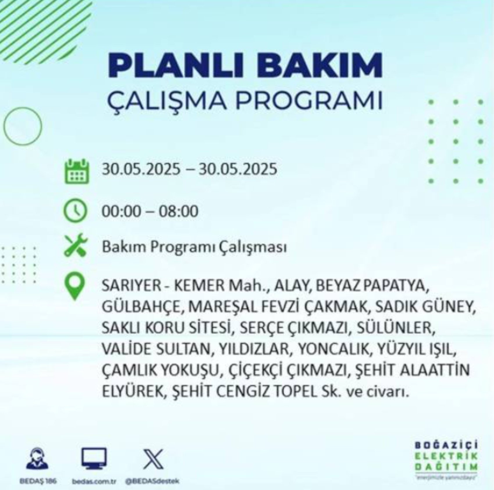 BEDAŞ paylaştı: İstanbul'da 30 Mayıs Cuma günü elektrik kesintisi yaşanacak ilçeler