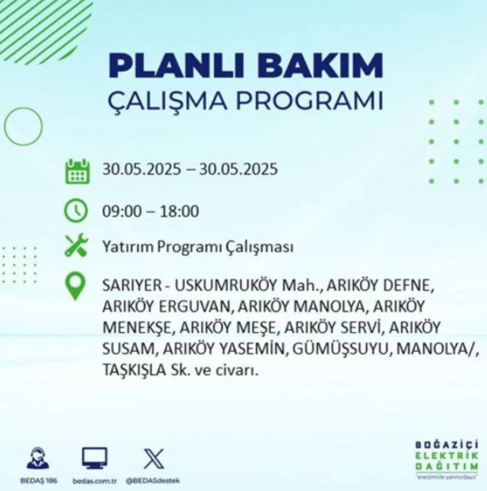 BEDAŞ paylaştı: İstanbul'da 30 Mayıs Cuma günü elektrik kesintisi yaşanacak ilçeler