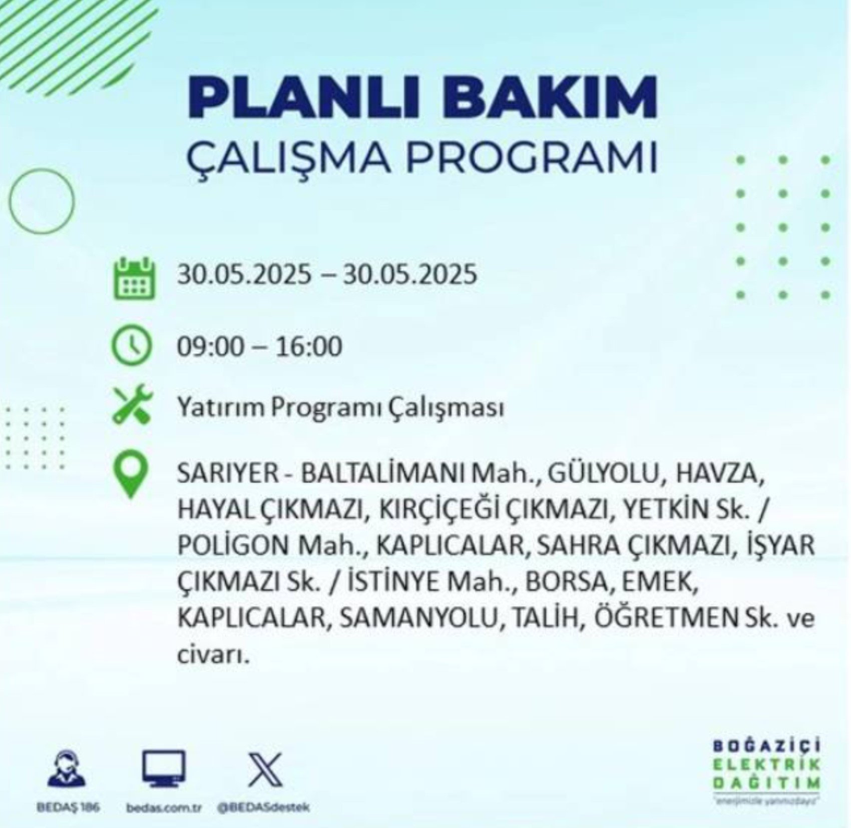 BEDAŞ paylaştı: İstanbul'da 30 Mayıs Cuma günü elektrik kesintisi yaşanacak ilçeler