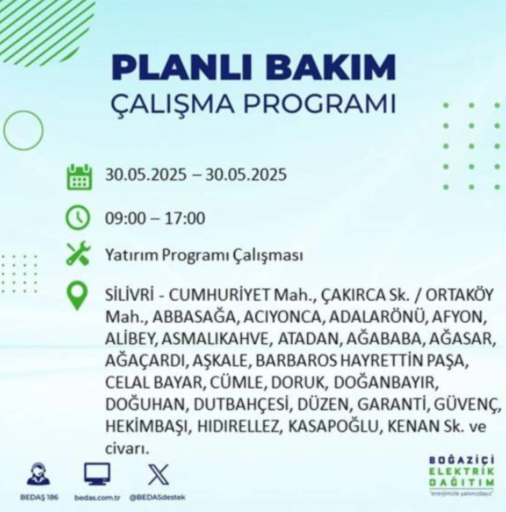 BEDAŞ paylaştı: İstanbul'da 30 Mayıs Cuma günü elektrik kesintisi yaşanacak ilçeler