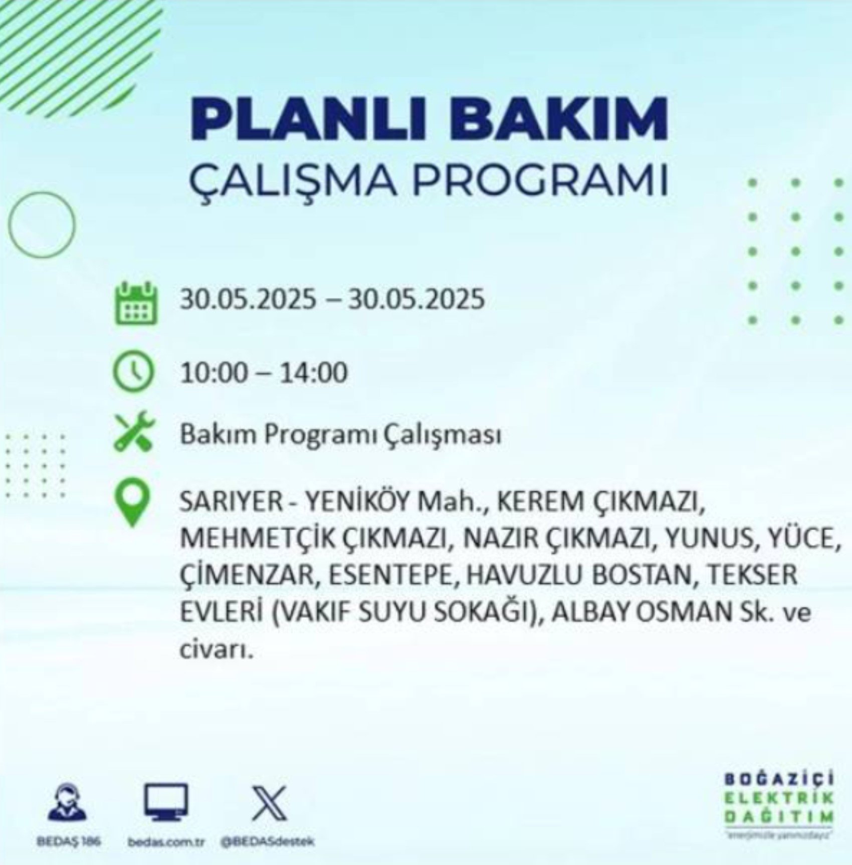 BEDAŞ paylaştı: İstanbul'da 30 Mayıs Cuma günü elektrik kesintisi yaşanacak ilçeler