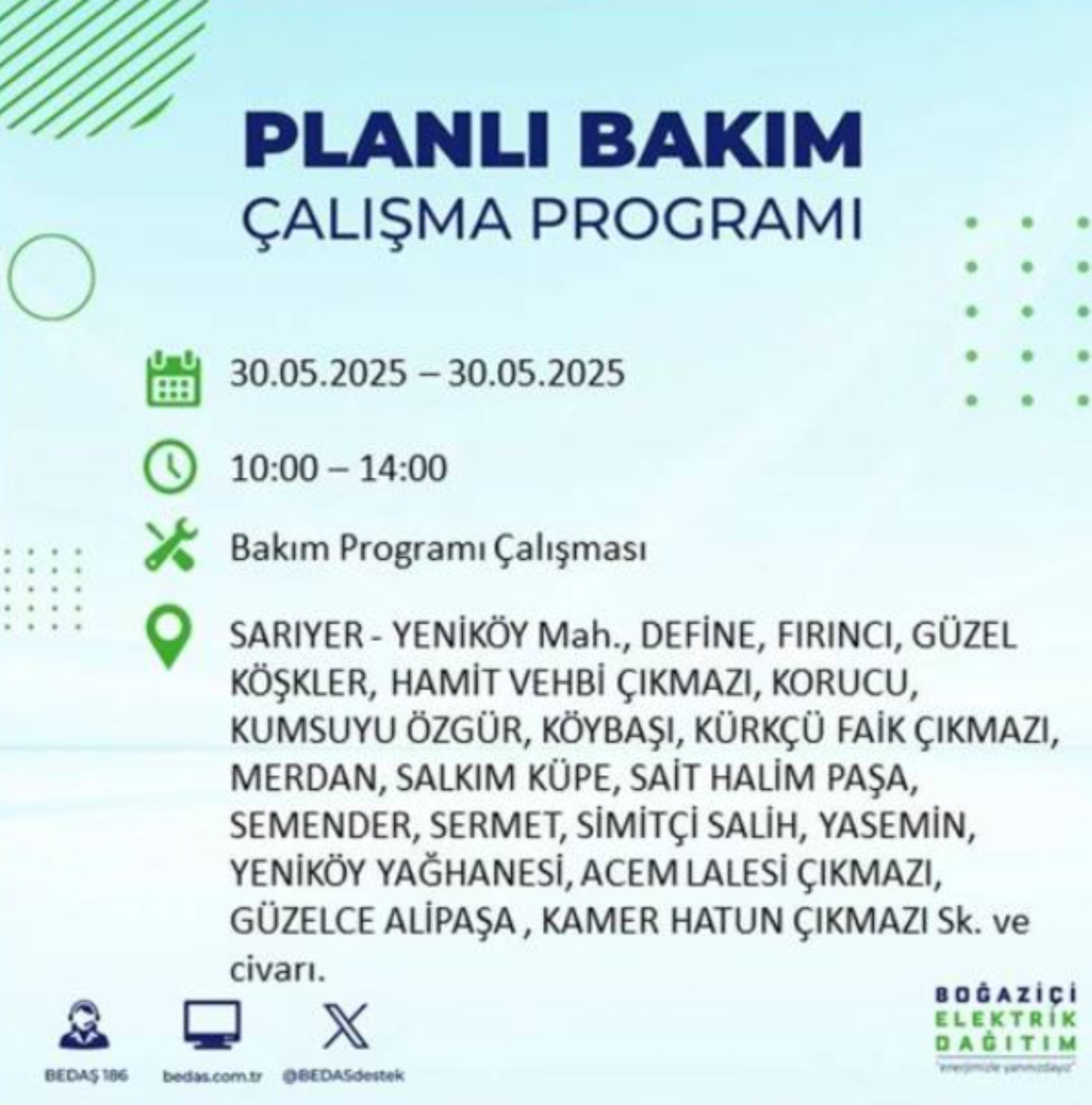 BEDAŞ paylaştı: İstanbul'da 30 Mayıs Cuma günü elektrik kesintisi yaşanacak ilçeler