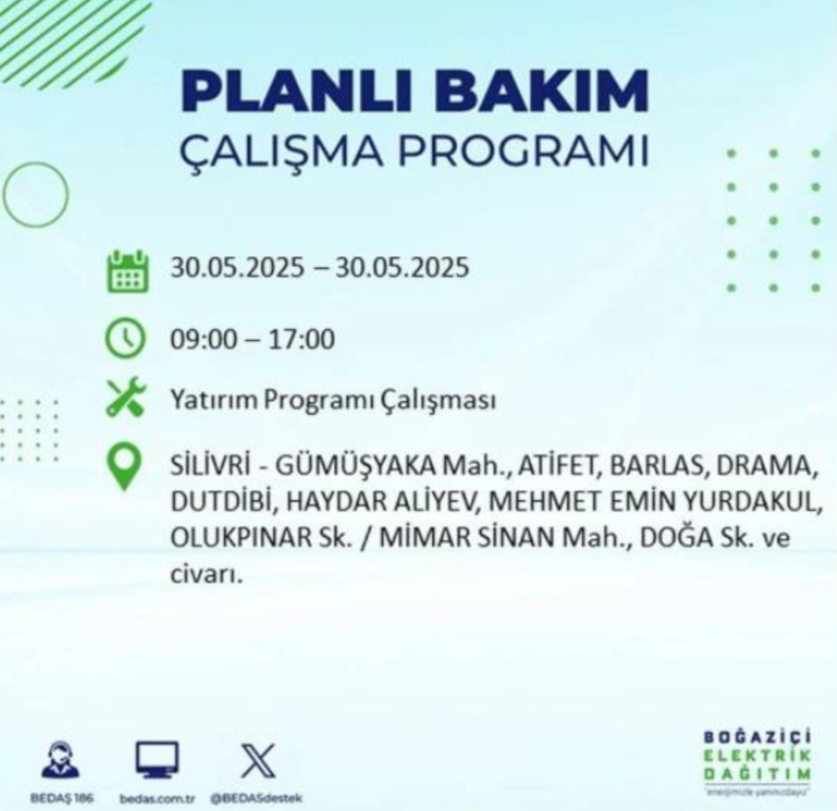 BEDAŞ paylaştı: İstanbul'da 30 Mayıs Cuma günü elektrik kesintisi yaşanacak ilçeler