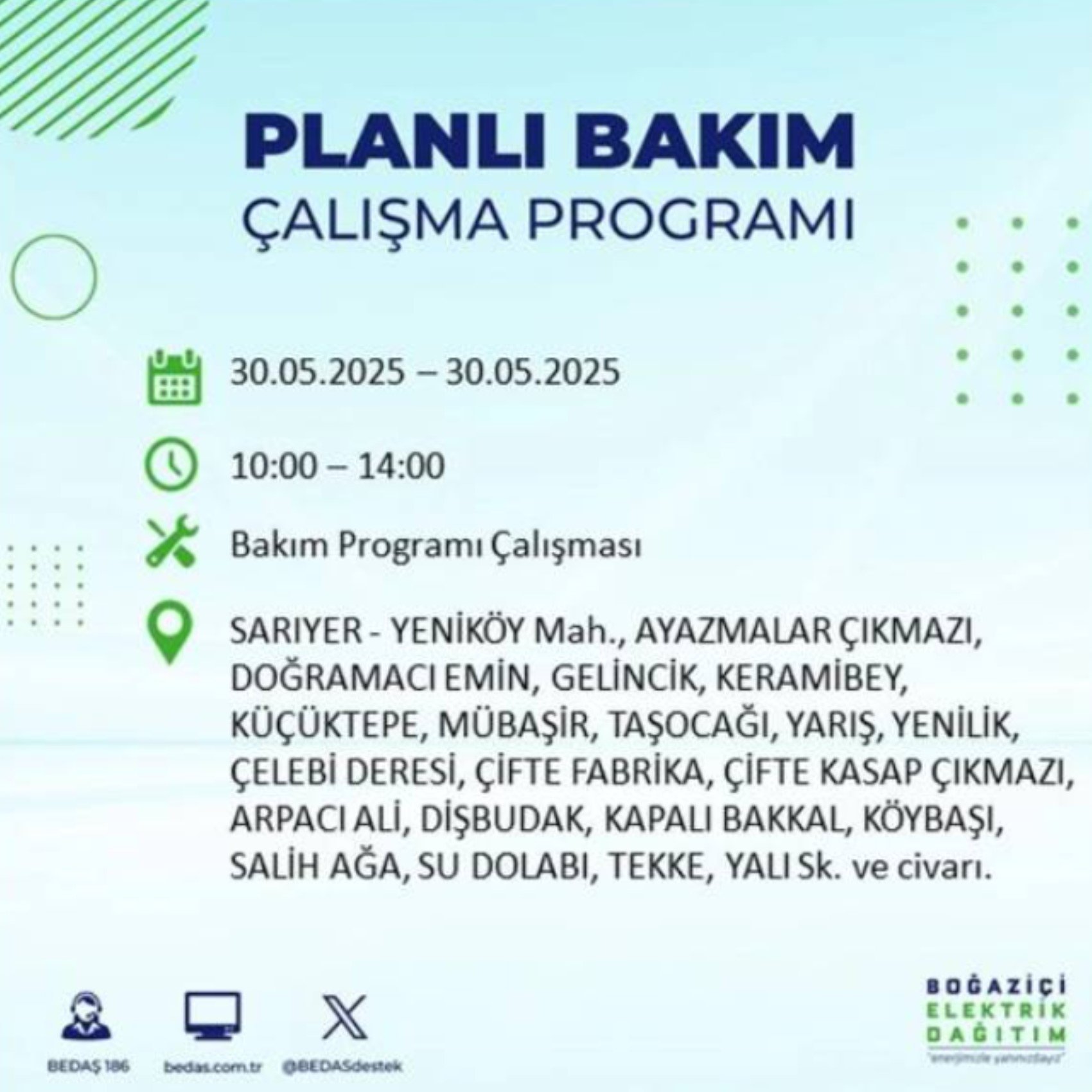 BEDAŞ paylaştı: İstanbul'da 30 Mayıs Cuma günü elektrik kesintisi yaşanacak ilçeler