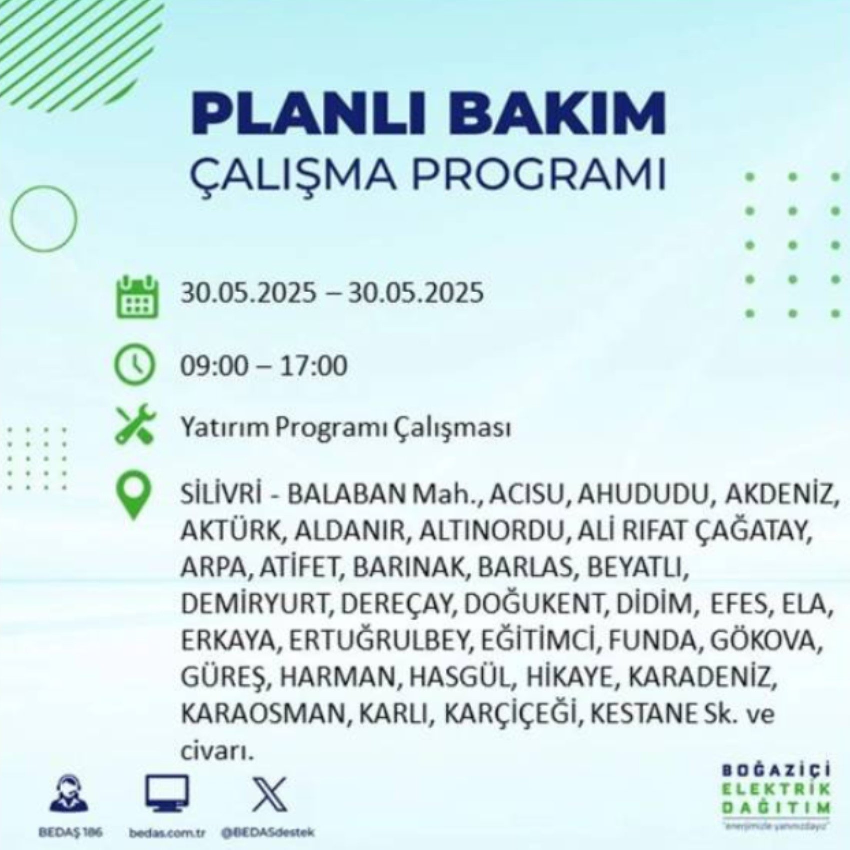 BEDAŞ paylaştı: İstanbul'da 30 Mayıs Cuma günü elektrik kesintisi yaşanacak ilçeler