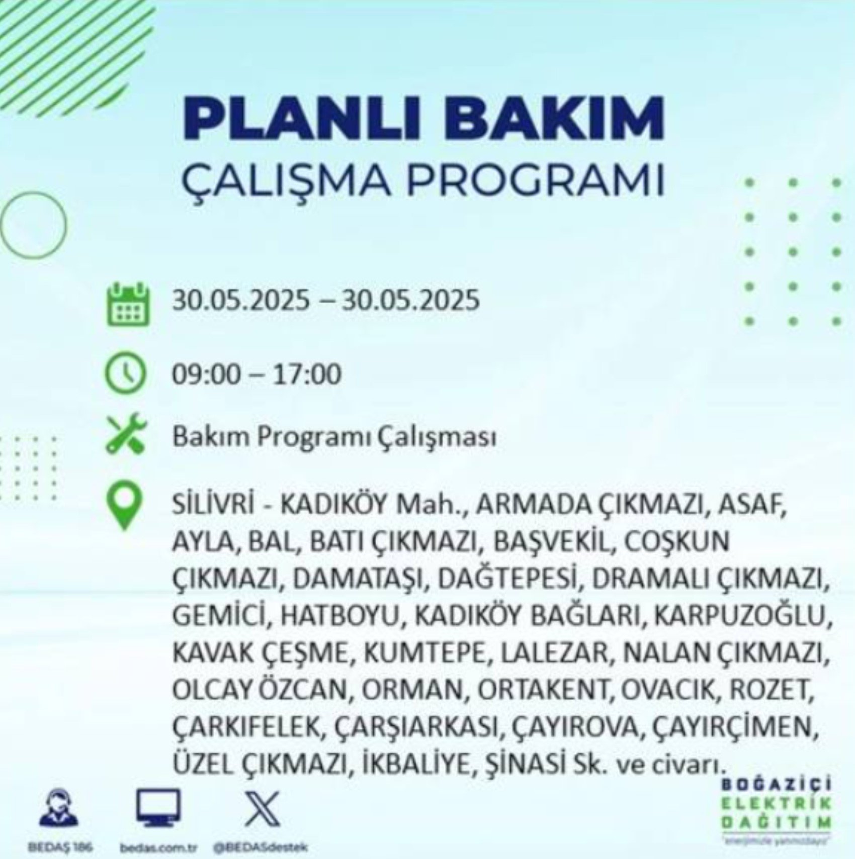 BEDAŞ paylaştı: İstanbul'da 30 Mayıs Cuma günü elektrik kesintisi yaşanacak ilçeler