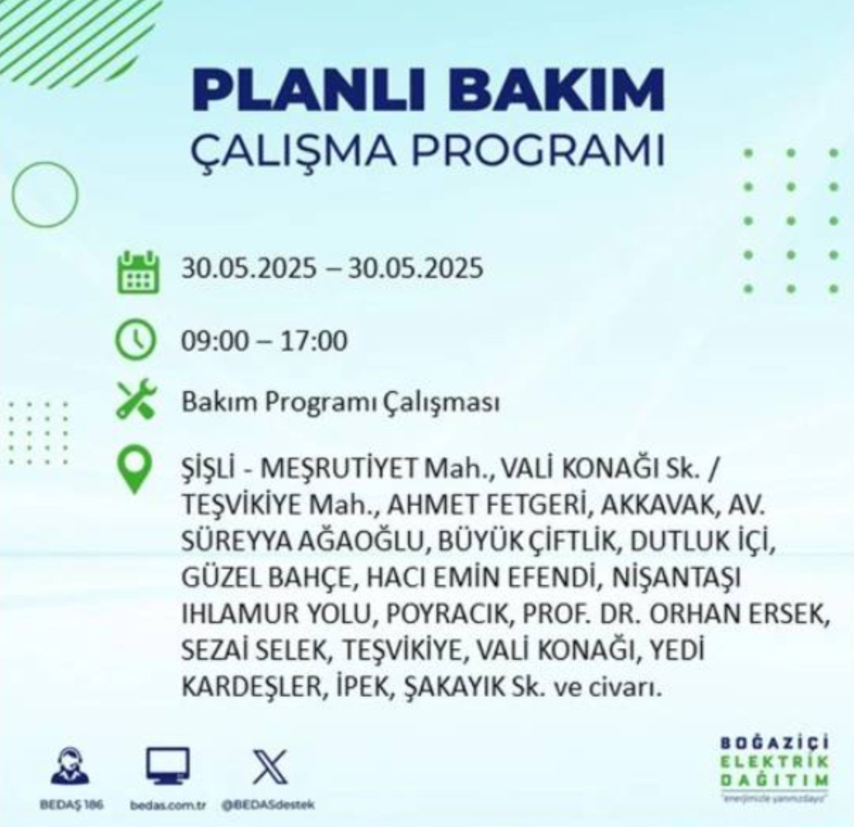 BEDAŞ paylaştı: İstanbul'da 30 Mayıs Cuma günü elektrik kesintisi yaşanacak ilçeler