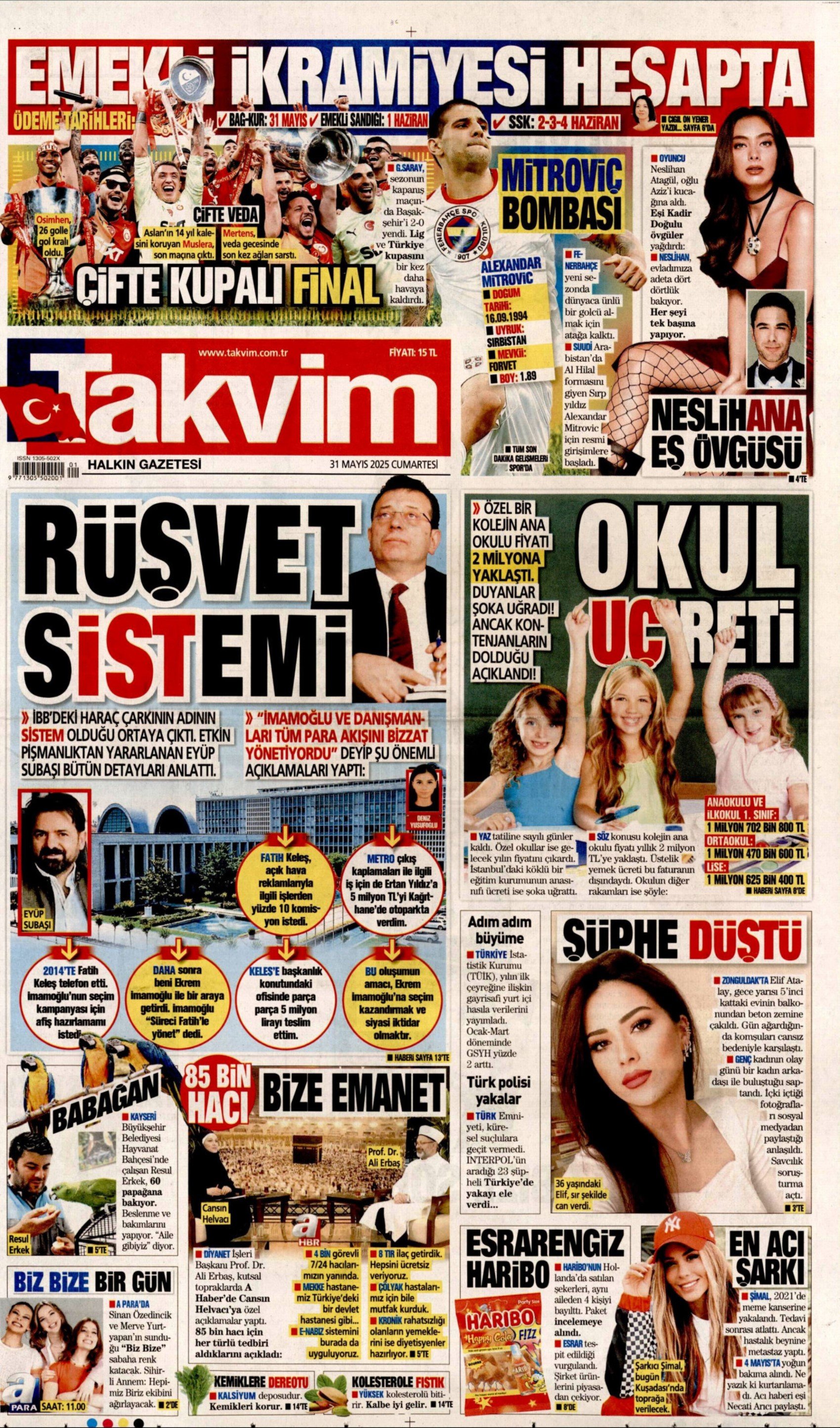 31 Mayıs 2025 gazete manşetleri