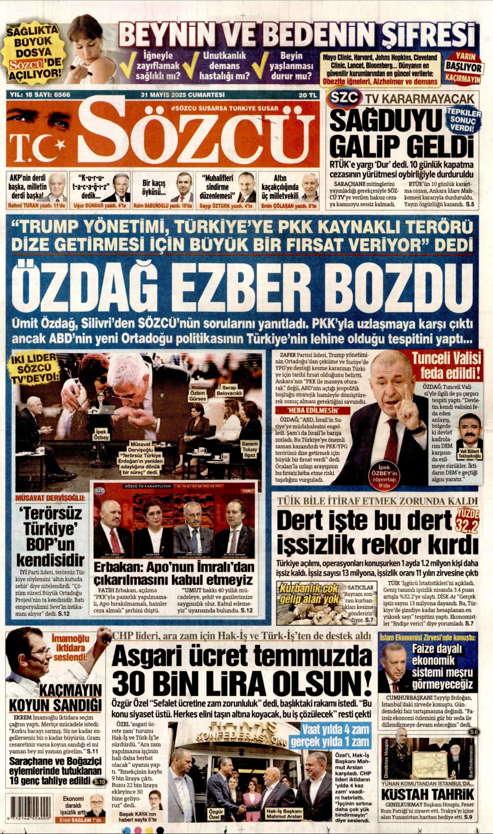 31 Mayıs 2025 gazete manşetleri
