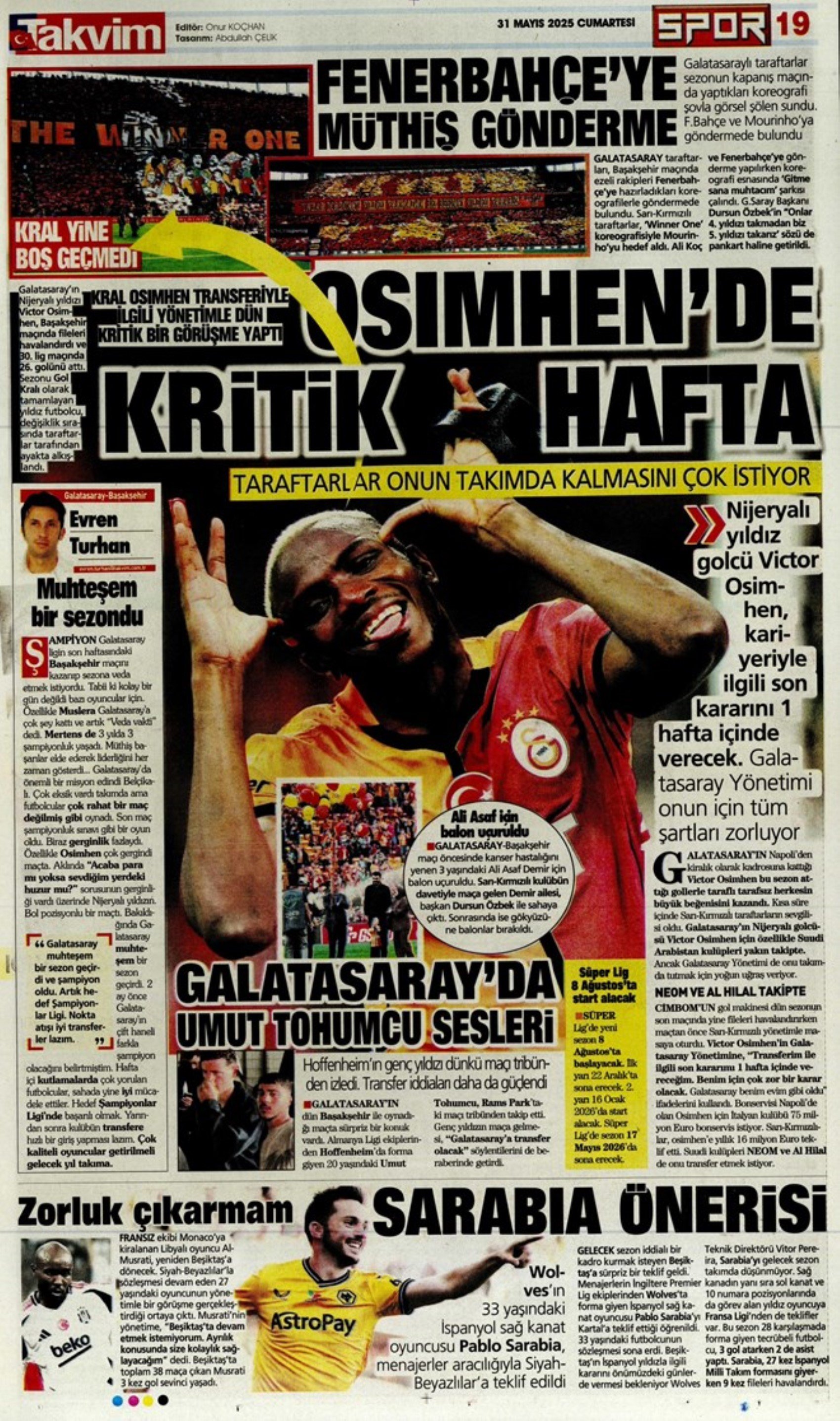 Sporda günün manşetleri... Fenerbahçe'de görülmemiş operasyon: Yıldırım için imza