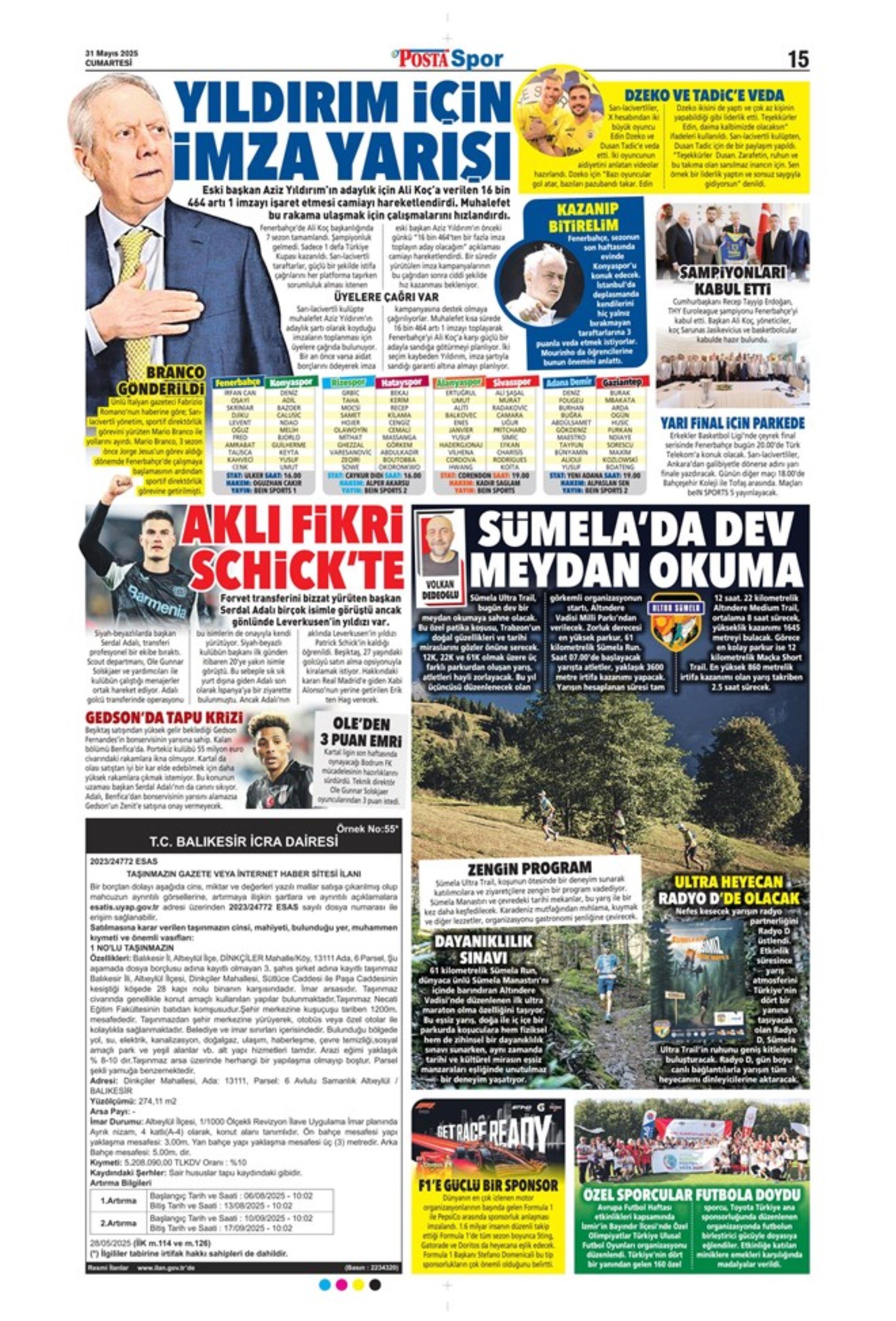 Sporda günün manşetleri... Fenerbahçe'de görülmemiş operasyon: Yıldırım için imza