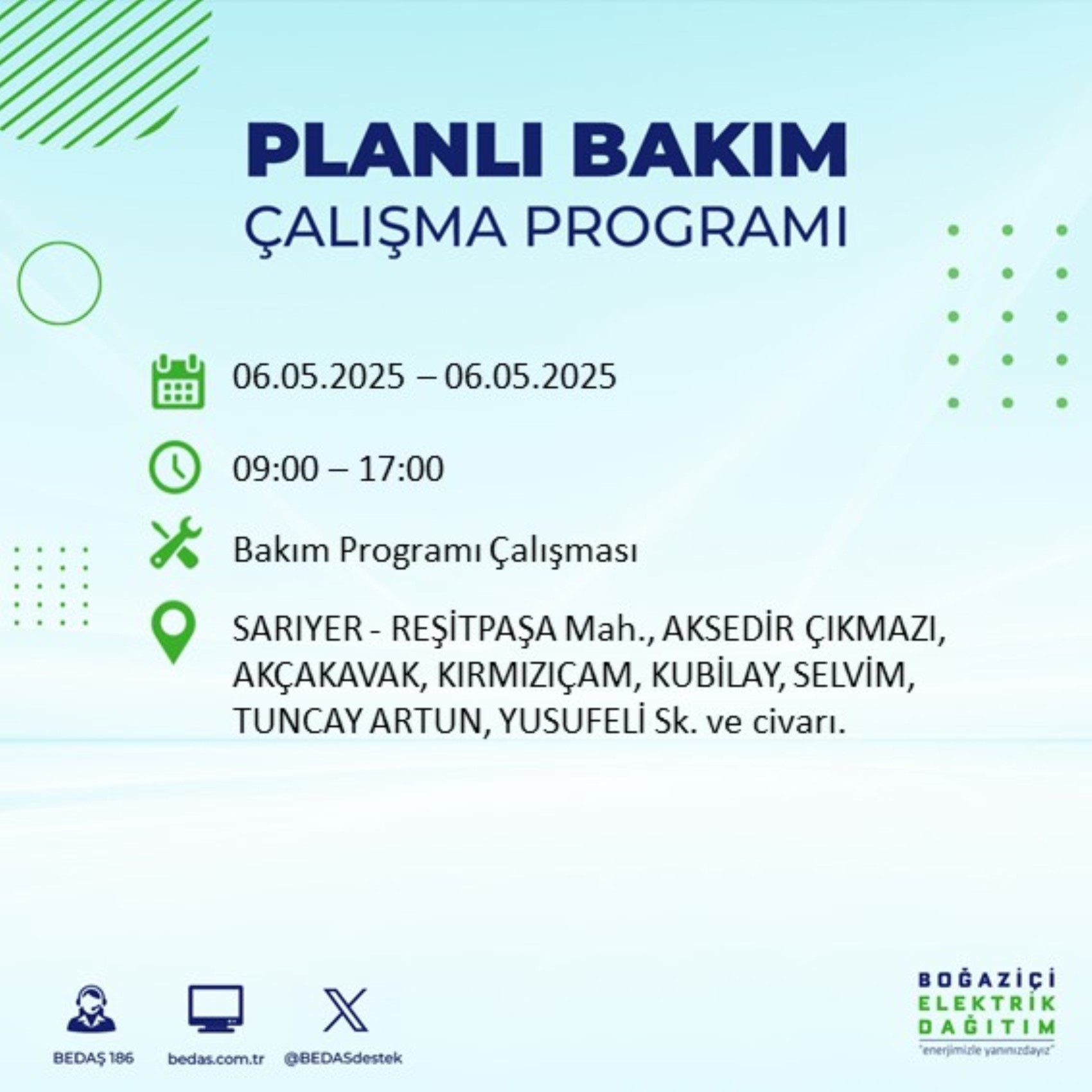 BEDAŞ paylaştı: İstanbul'da 6 Mayıs Salı günü elektrik kesintisi yaşanacak ilçeler