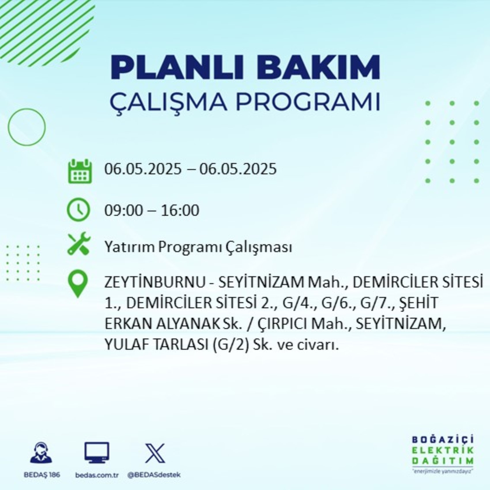 BEDAŞ paylaştı: İstanbul'da 6 Mayıs Salı günü elektrik kesintisi yaşanacak ilçeler