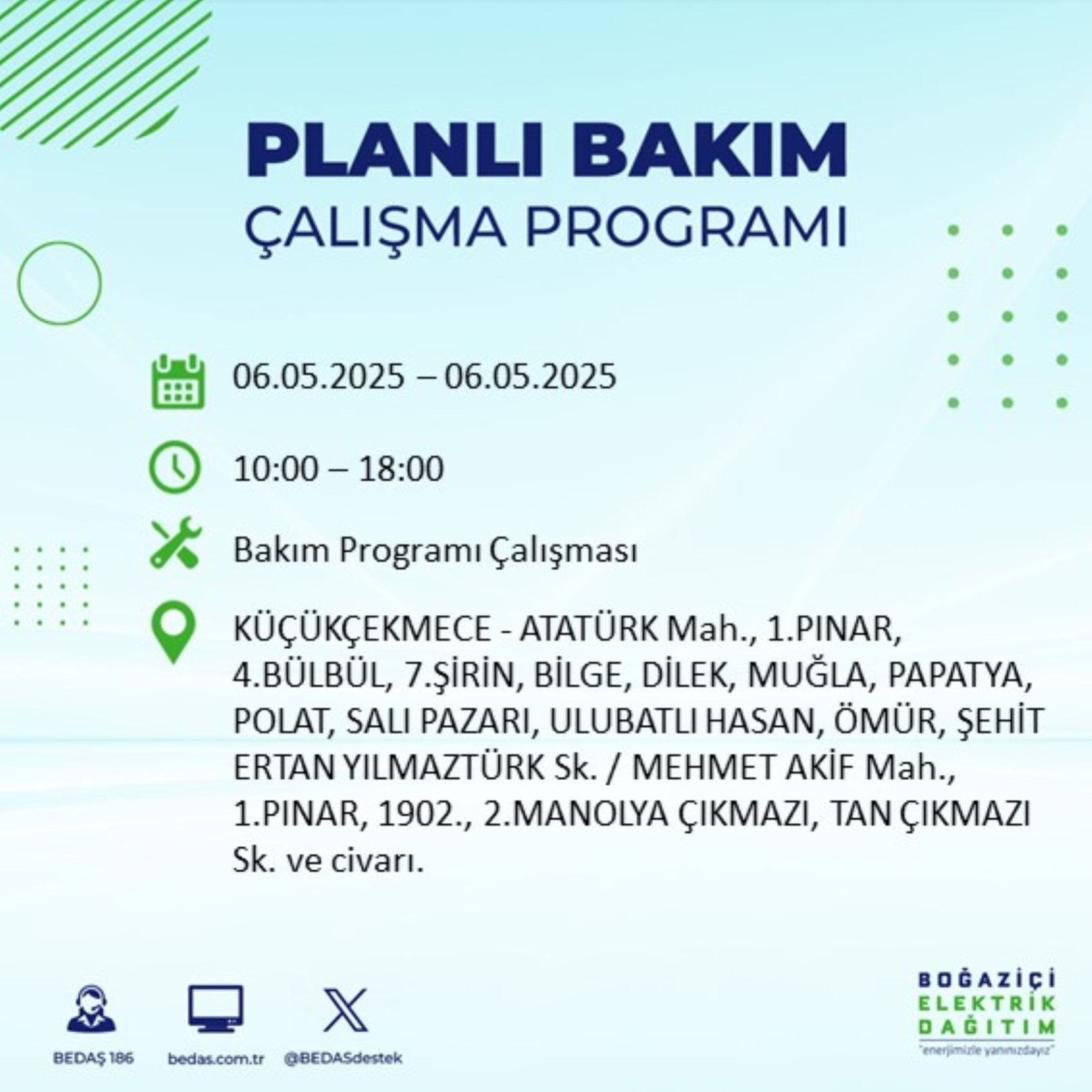 BEDAŞ paylaştı: İstanbul'da 6 Mayıs Salı günü elektrik kesintisi yaşanacak ilçeler