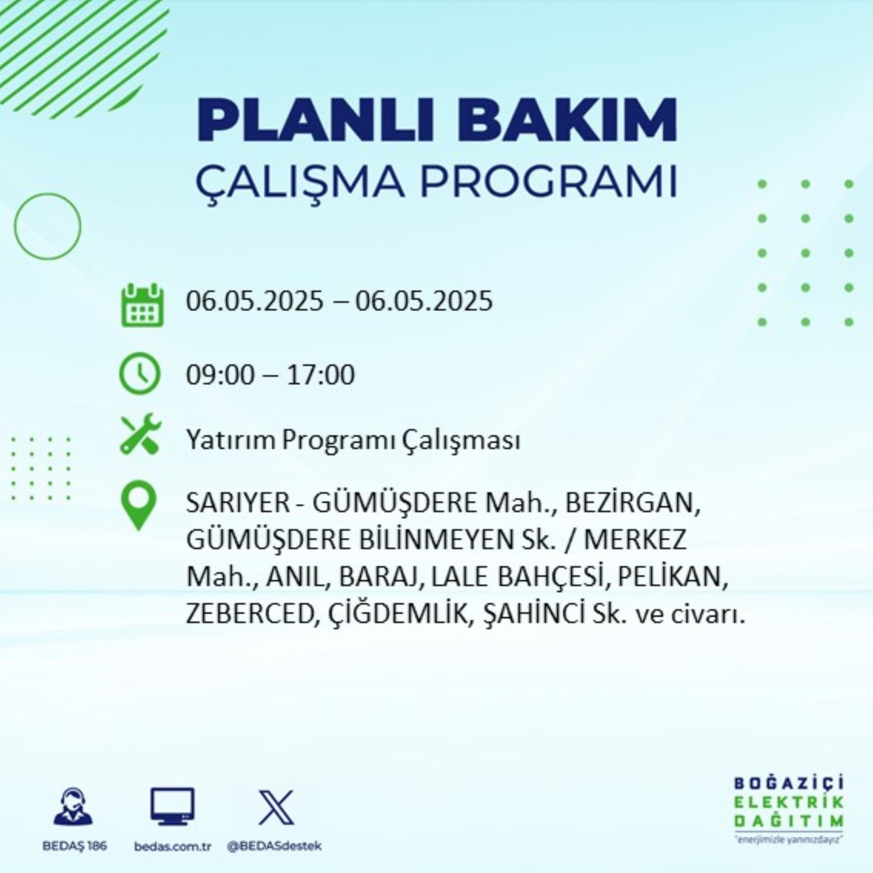 BEDAŞ paylaştı: İstanbul'da 6 Mayıs Salı günü elektrik kesintisi yaşanacak ilçeler