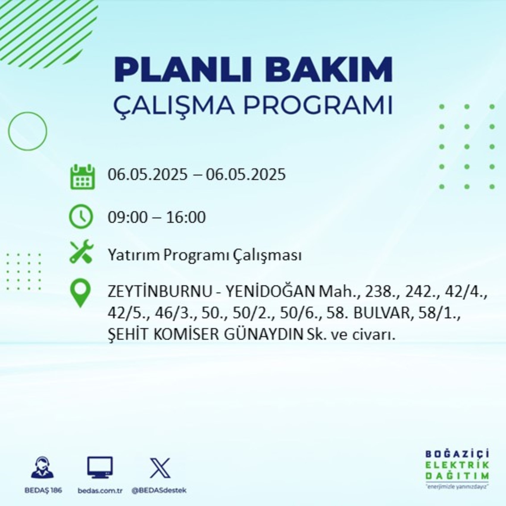 BEDAŞ paylaştı: İstanbul'da 6 Mayıs Salı günü elektrik kesintisi yaşanacak ilçeler