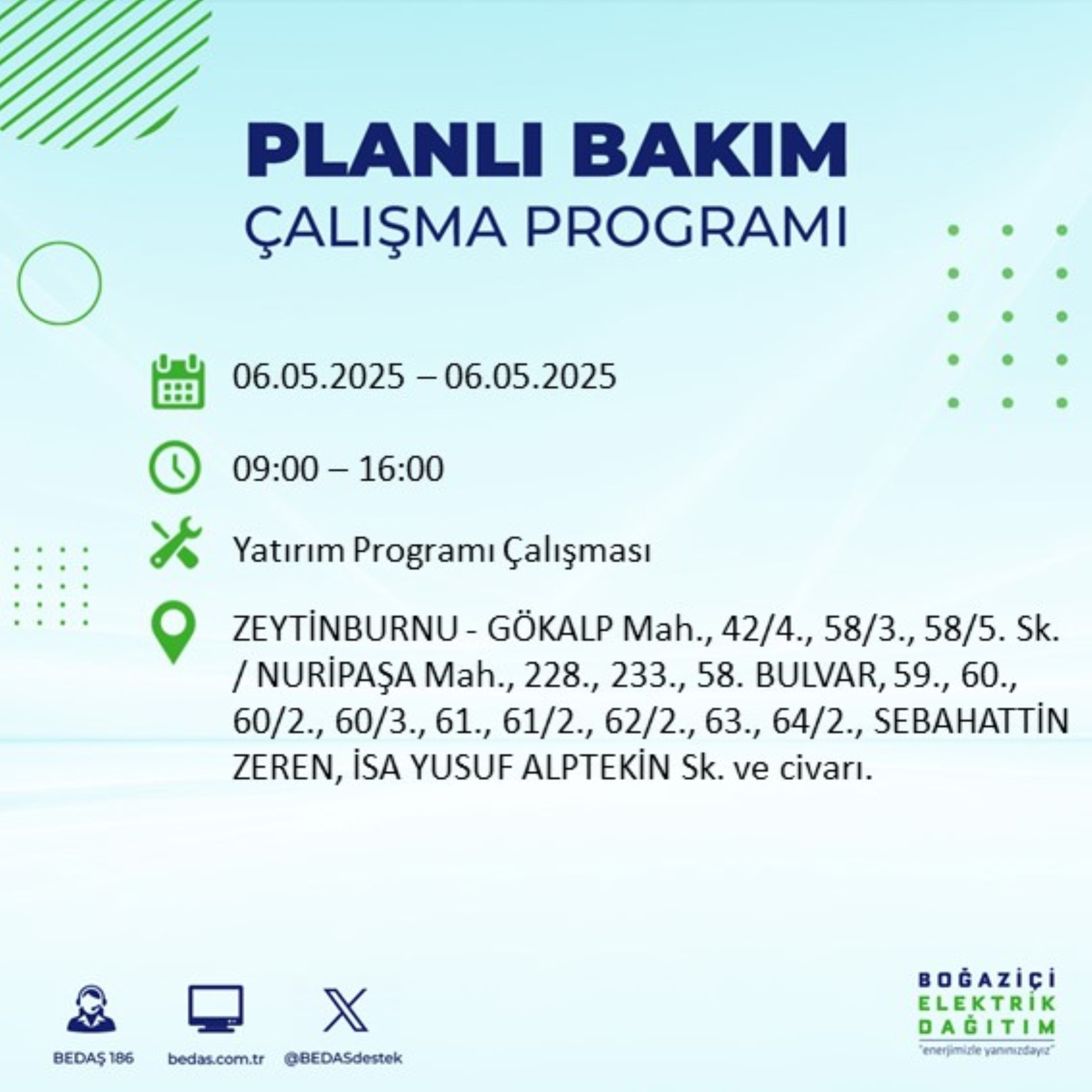 BEDAŞ paylaştı: İstanbul'da 6 Mayıs Salı günü elektrik kesintisi yaşanacak ilçeler