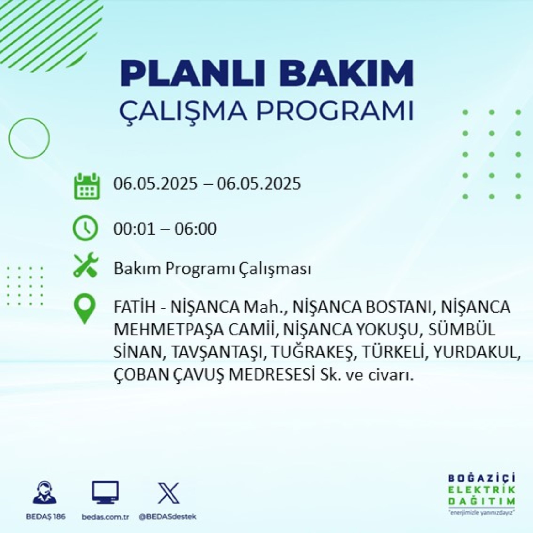 BEDAŞ paylaştı: İstanbul'da 6 Mayıs Salı günü elektrik kesintisi yaşanacak ilçeler