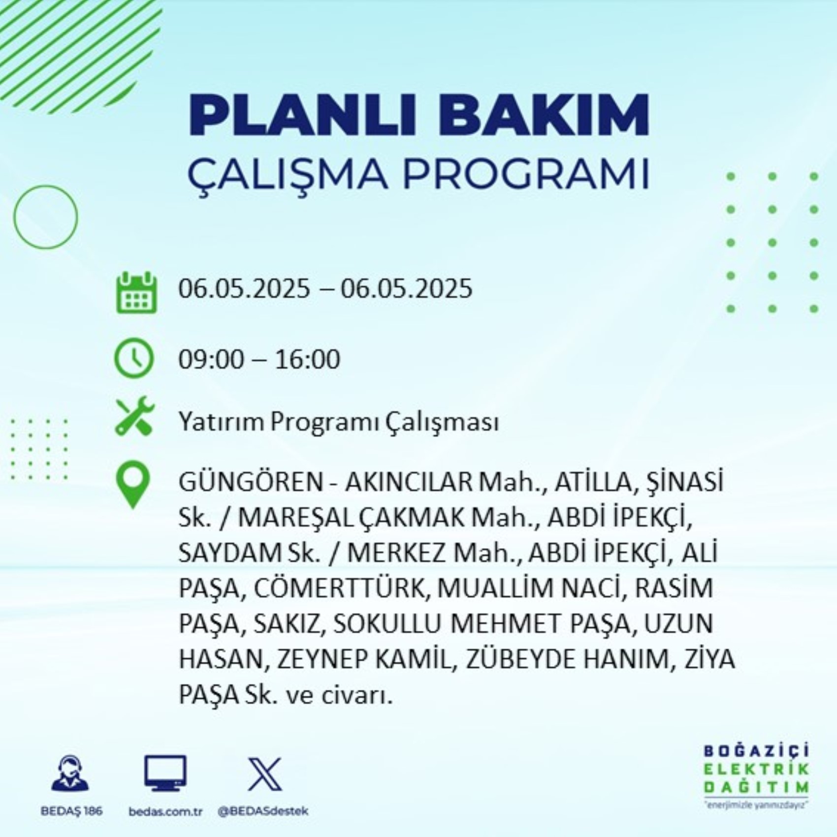 BEDAŞ paylaştı: İstanbul'da 6 Mayıs Salı günü elektrik kesintisi yaşanacak ilçeler