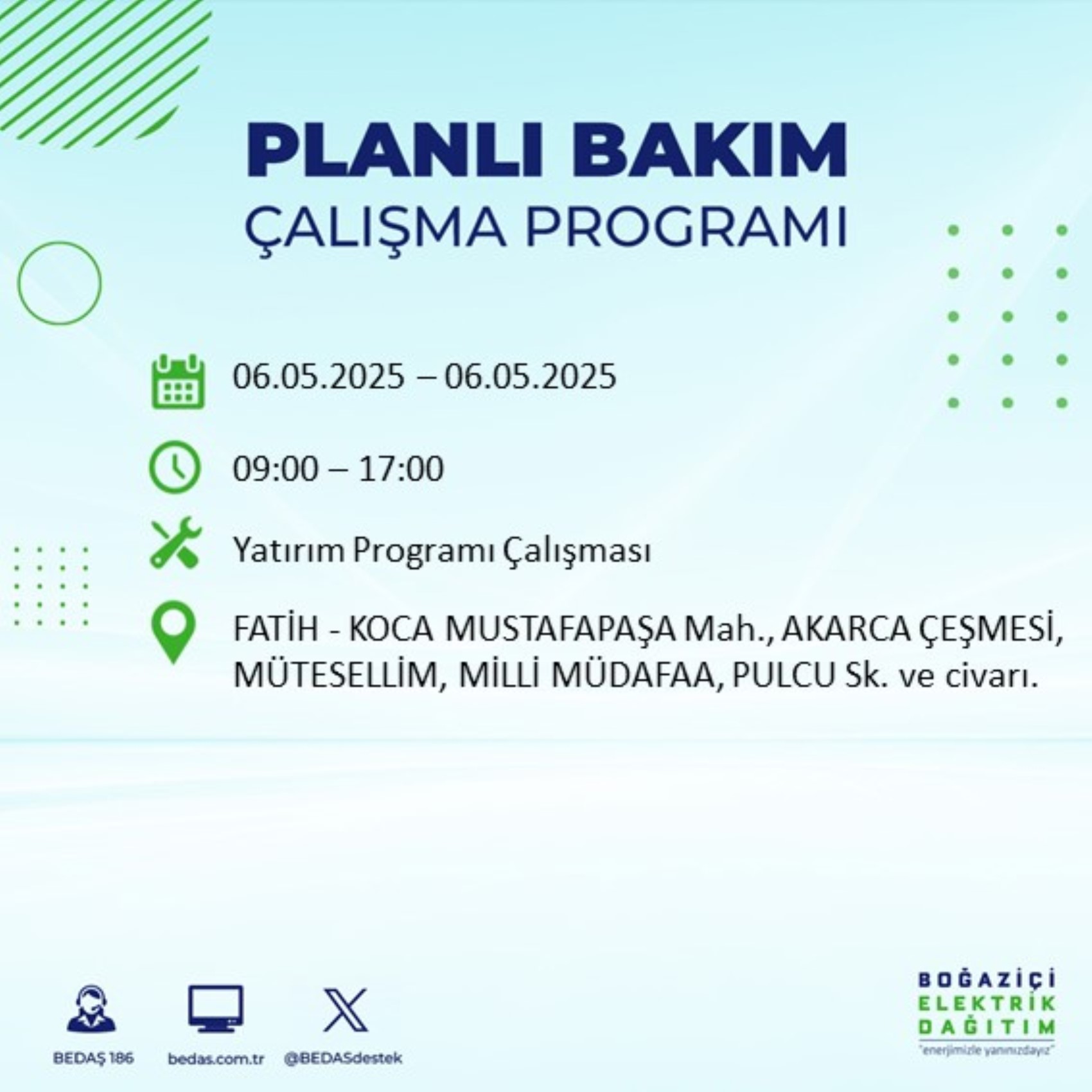 BEDAŞ paylaştı: İstanbul'da 6 Mayıs Salı günü elektrik kesintisi yaşanacak ilçeler