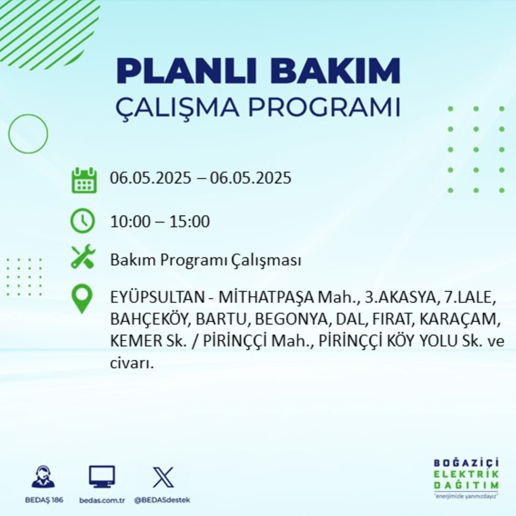 BEDAŞ paylaştı: İstanbul'da 6 Mayıs Salı günü elektrik kesintisi yaşanacak ilçeler