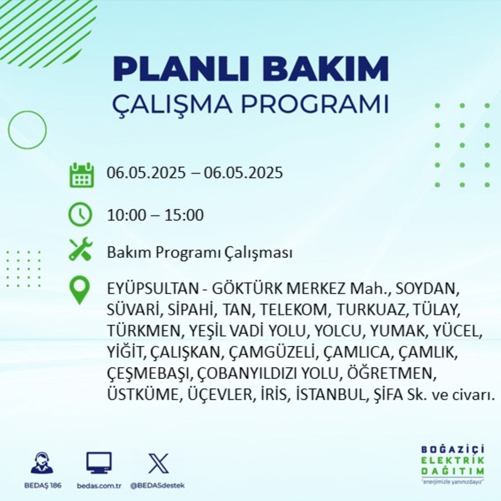 BEDAŞ paylaştı: İstanbul'da 6 Mayıs Salı günü elektrik kesintisi yaşanacak ilçeler