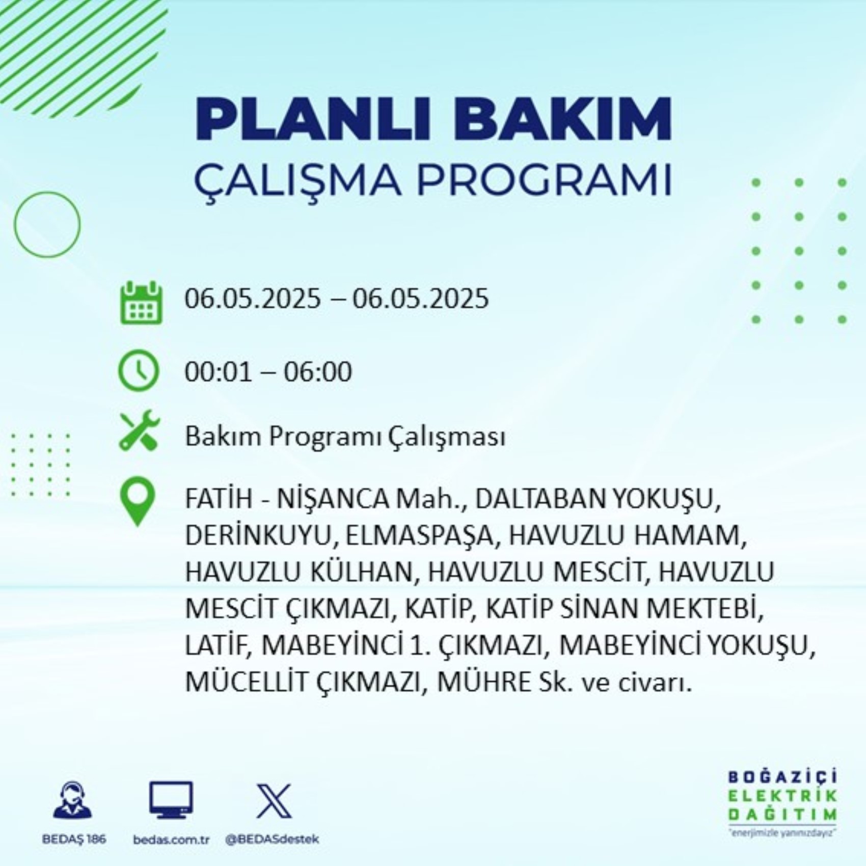 BEDAŞ paylaştı: İstanbul'da 6 Mayıs Salı günü elektrik kesintisi yaşanacak ilçeler