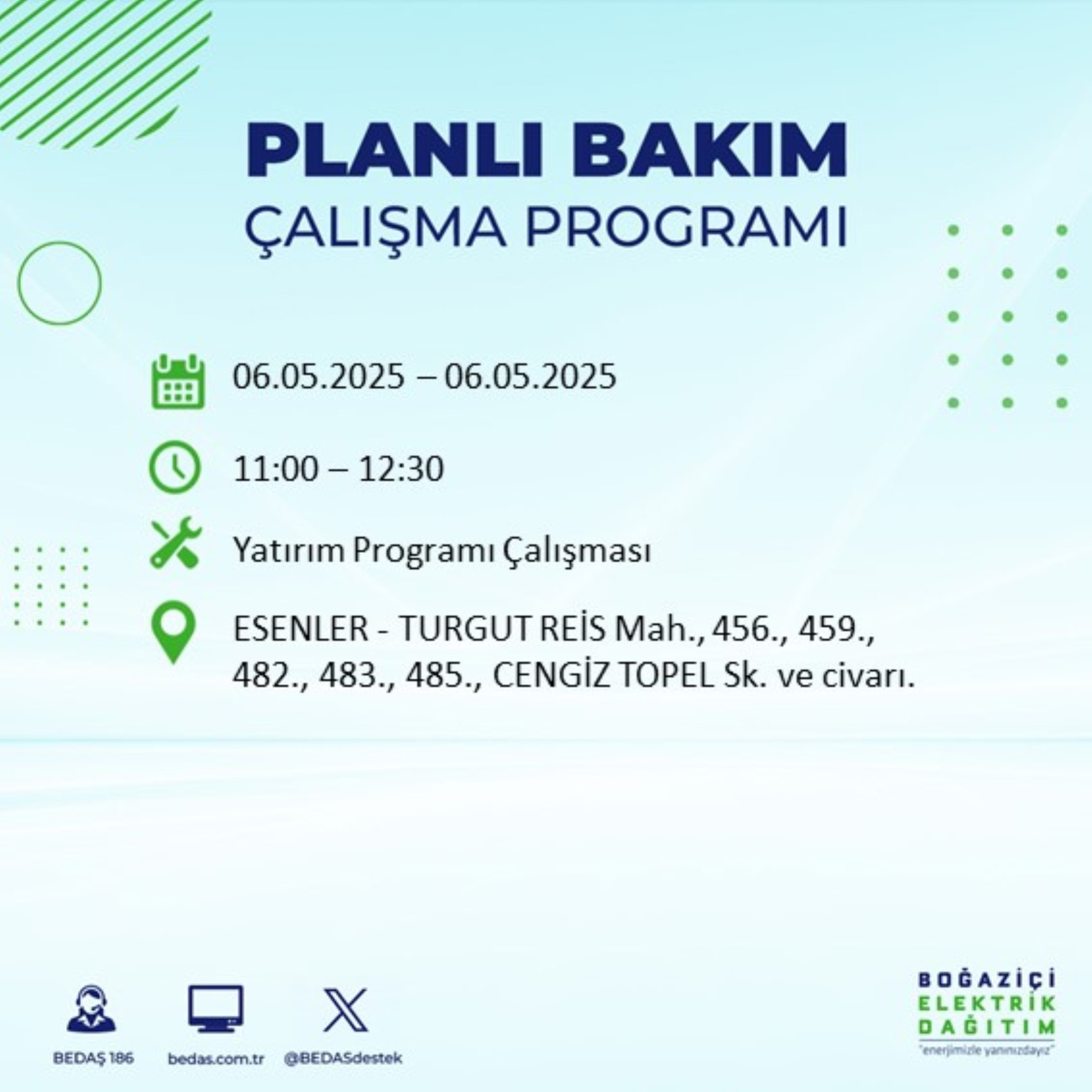 BEDAŞ paylaştı: İstanbul'da 6 Mayıs Salı günü elektrik kesintisi yaşanacak ilçeler