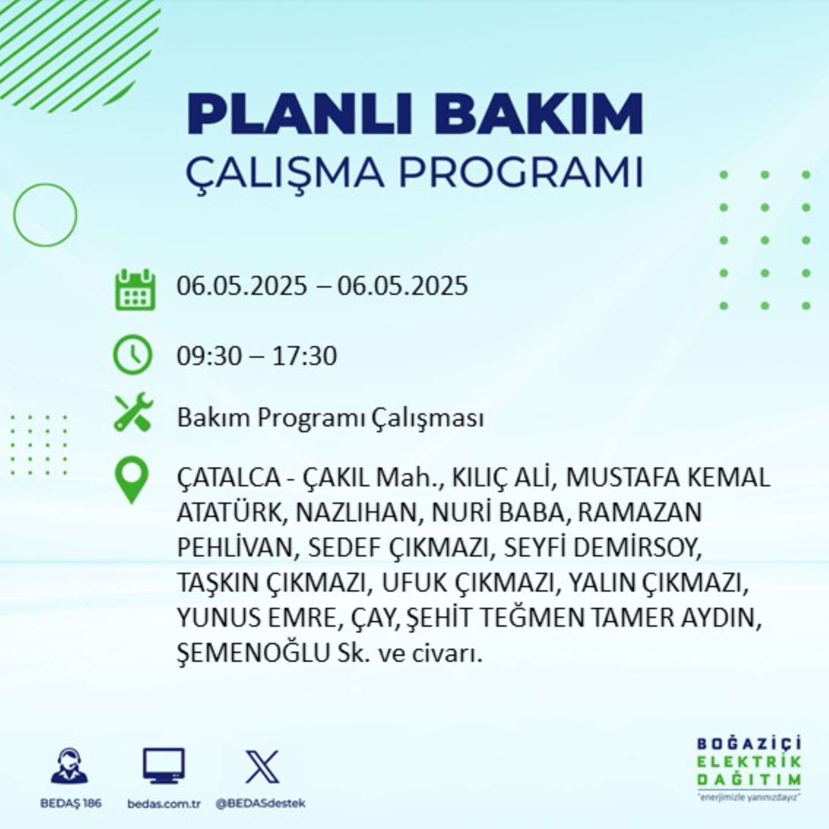 BEDAŞ paylaştı: İstanbul'da 6 Mayıs Salı günü elektrik kesintisi yaşanacak ilçeler