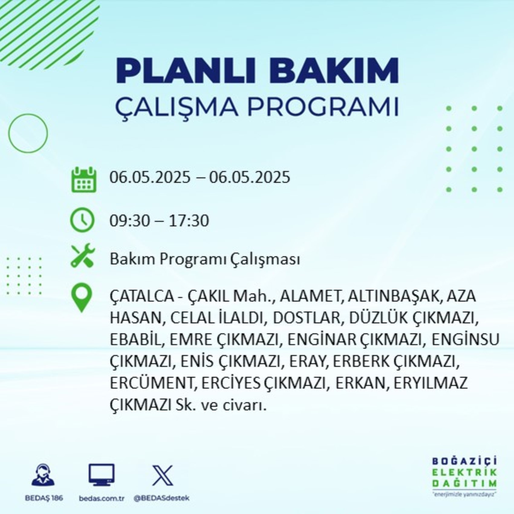 BEDAŞ paylaştı: İstanbul'da 6 Mayıs Salı günü elektrik kesintisi yaşanacak ilçeler