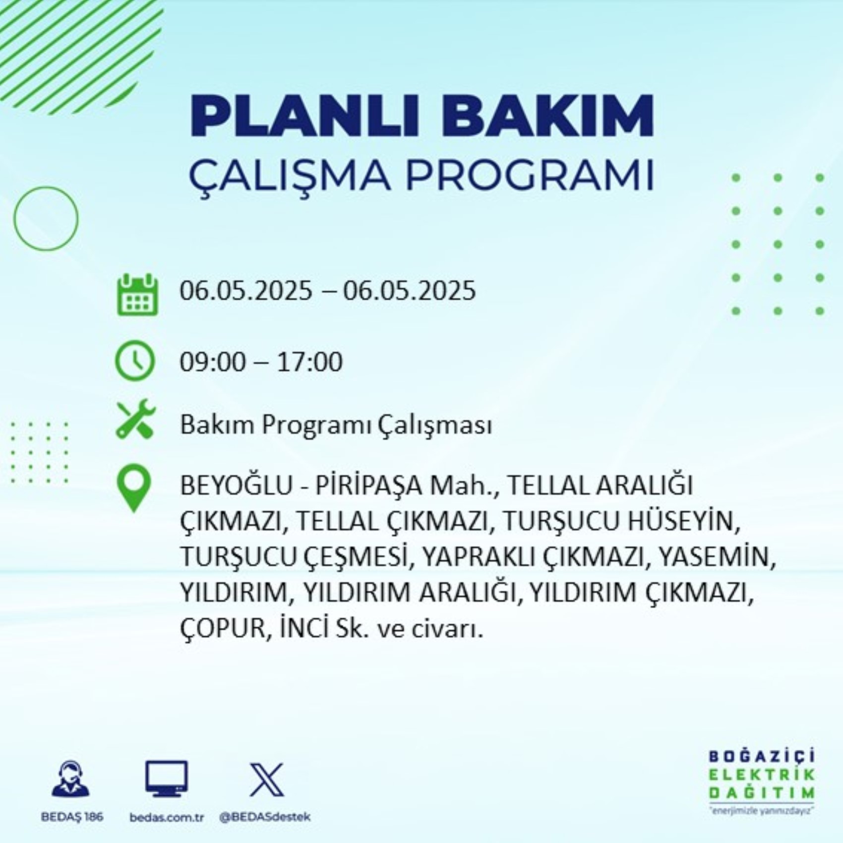 BEDAŞ paylaştı: İstanbul'da 6 Mayıs Salı günü elektrik kesintisi yaşanacak ilçeler