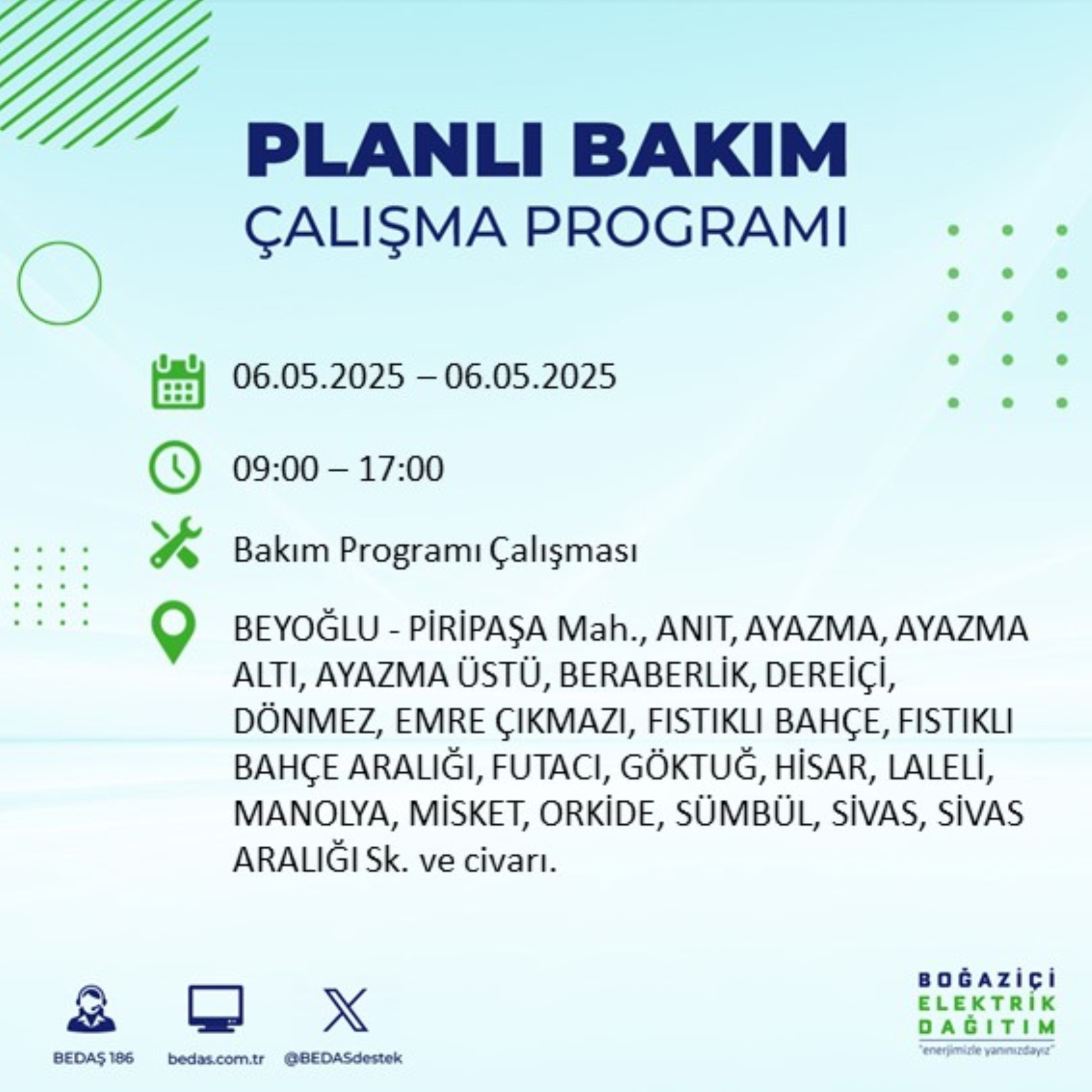 BEDAŞ paylaştı: İstanbul'da 6 Mayıs Salı günü elektrik kesintisi yaşanacak ilçeler