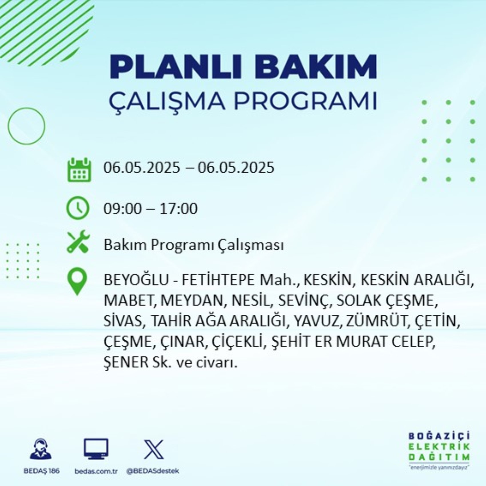 BEDAŞ paylaştı: İstanbul'da 6 Mayıs Salı günü elektrik kesintisi yaşanacak ilçeler