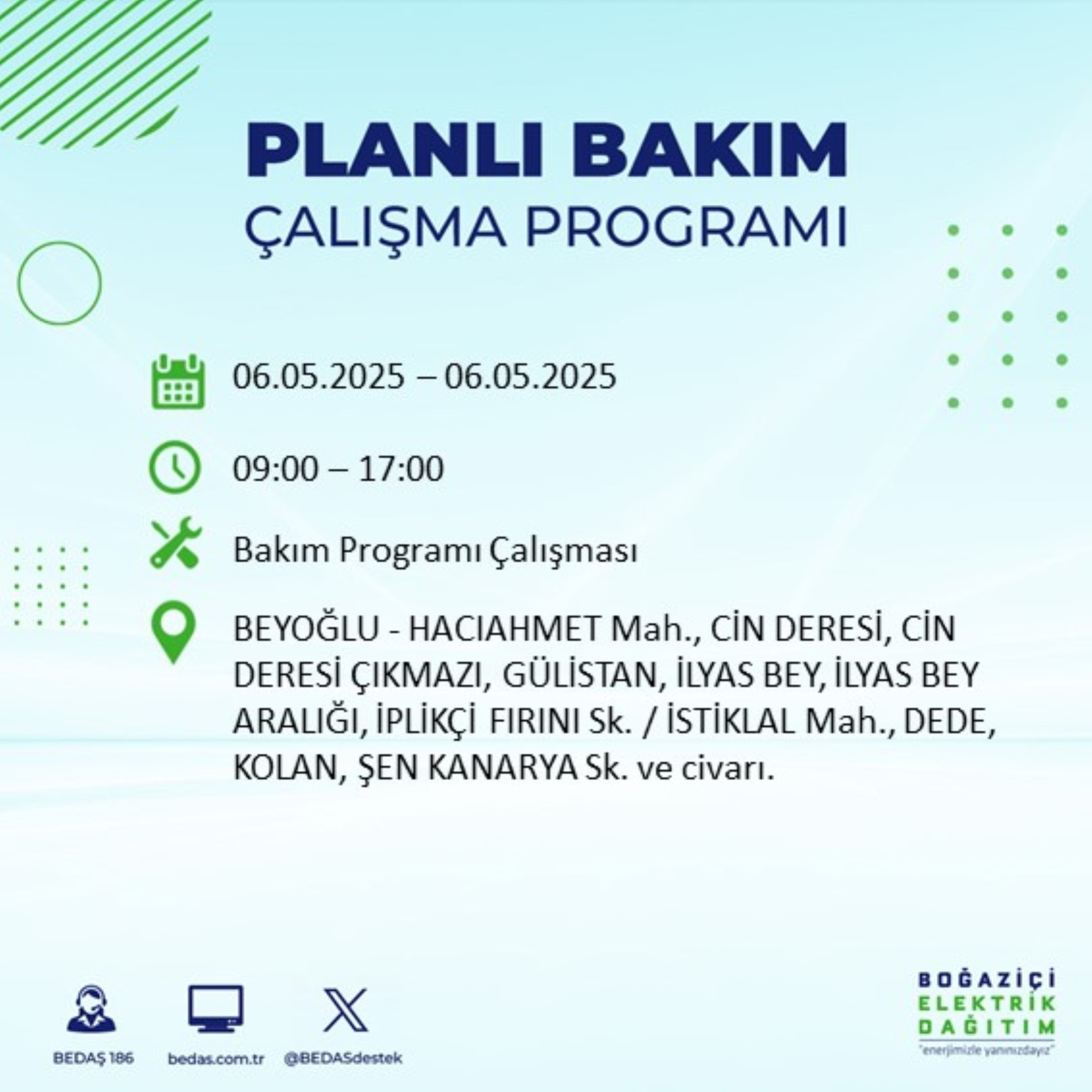 BEDAŞ paylaştı: İstanbul'da 6 Mayıs Salı günü elektrik kesintisi yaşanacak ilçeler